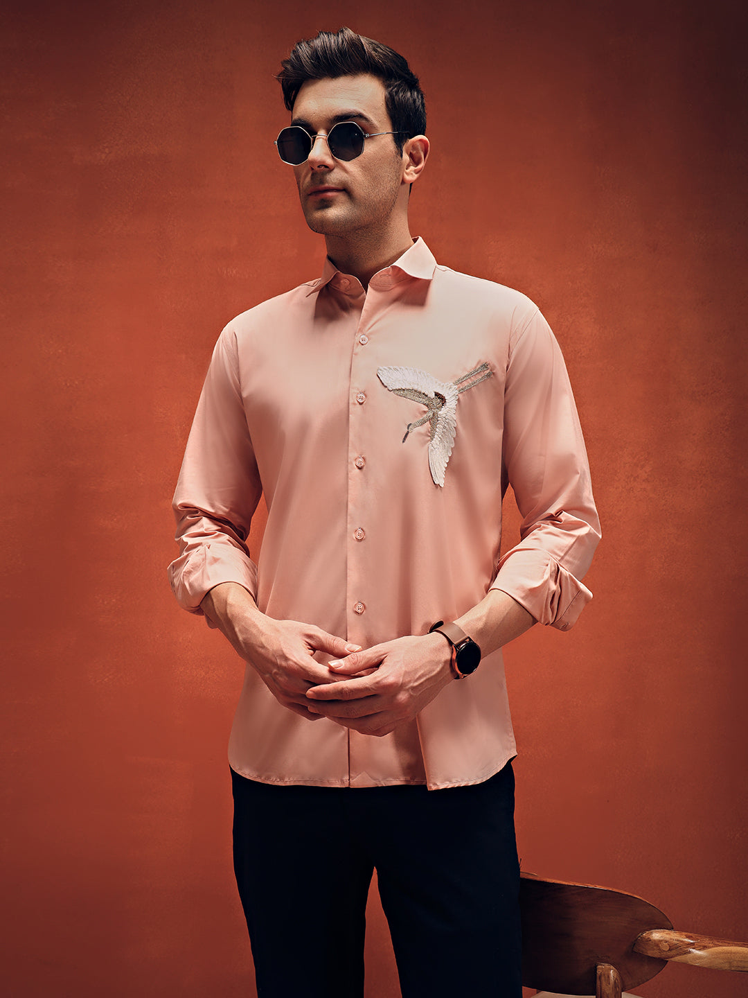 Embroidered Pure Cotton Pink Shirt
