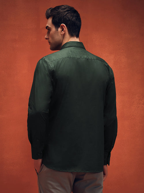 Embroidery Pure Cotton Dark Green Shirt