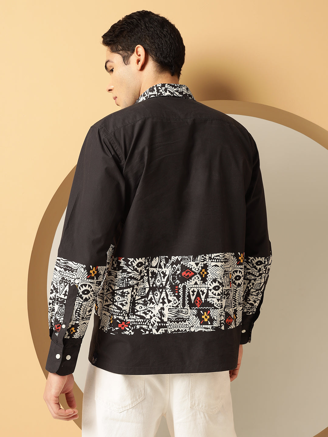 Geometric Print Cotton Black Shirt