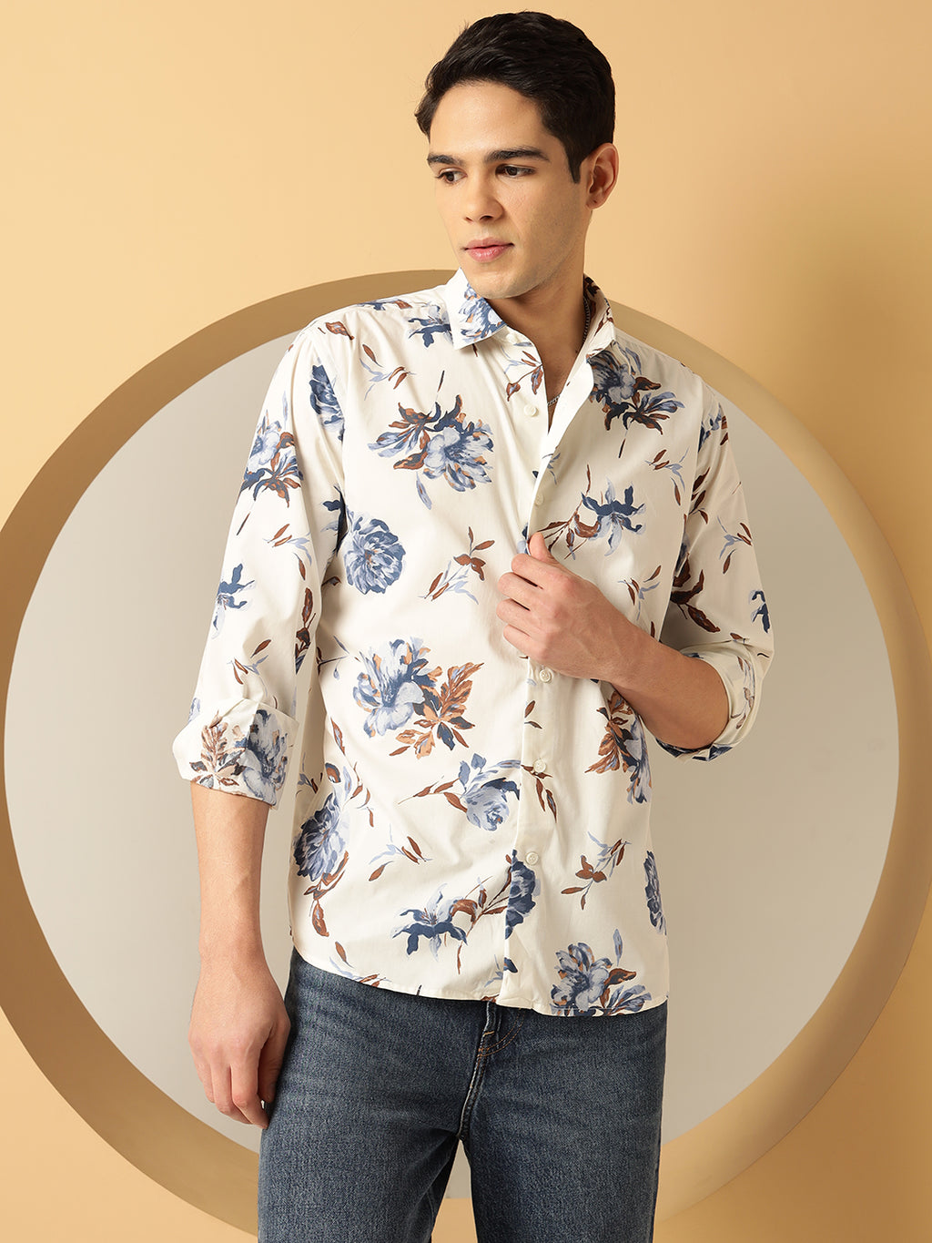 Floral Pure Cotton White Shirt