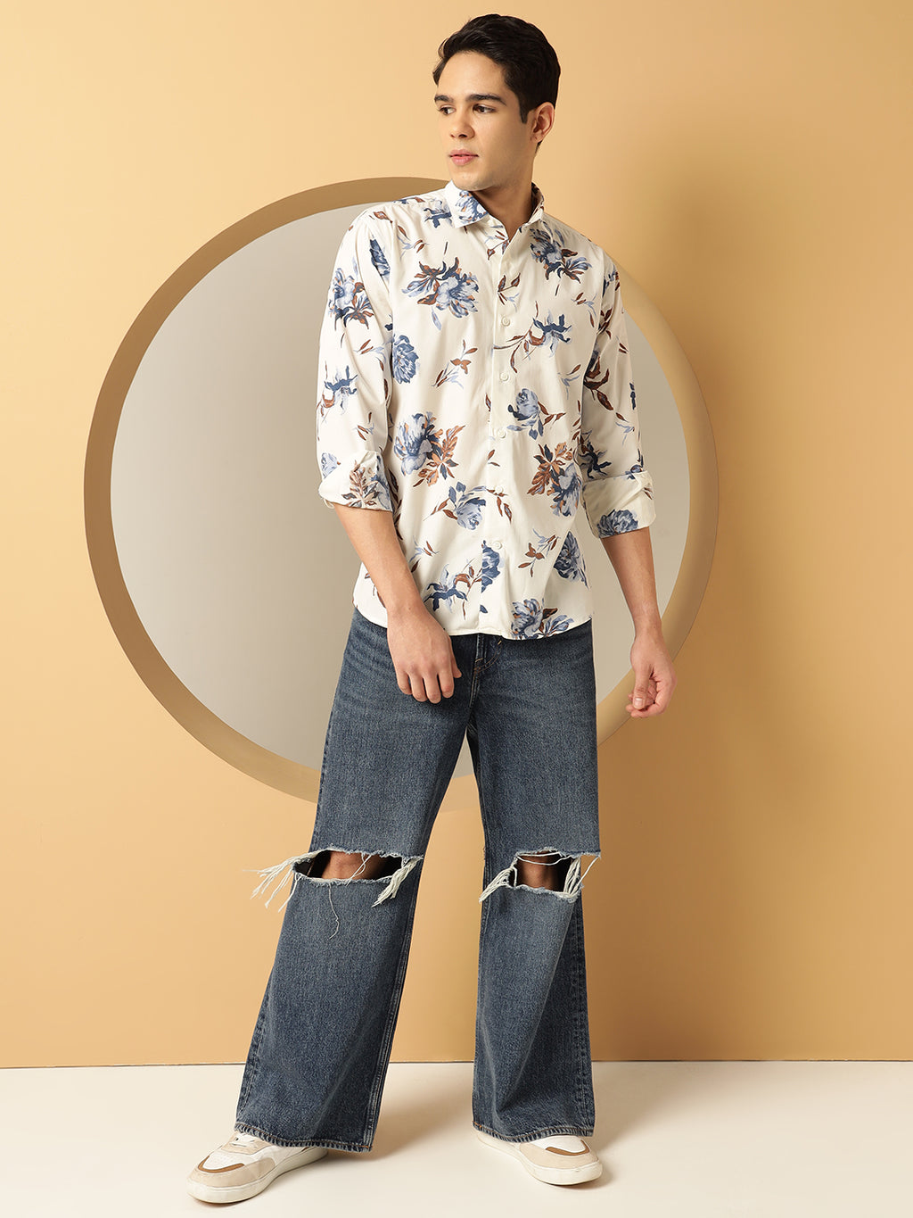 Floral Pure Cotton White Shirt