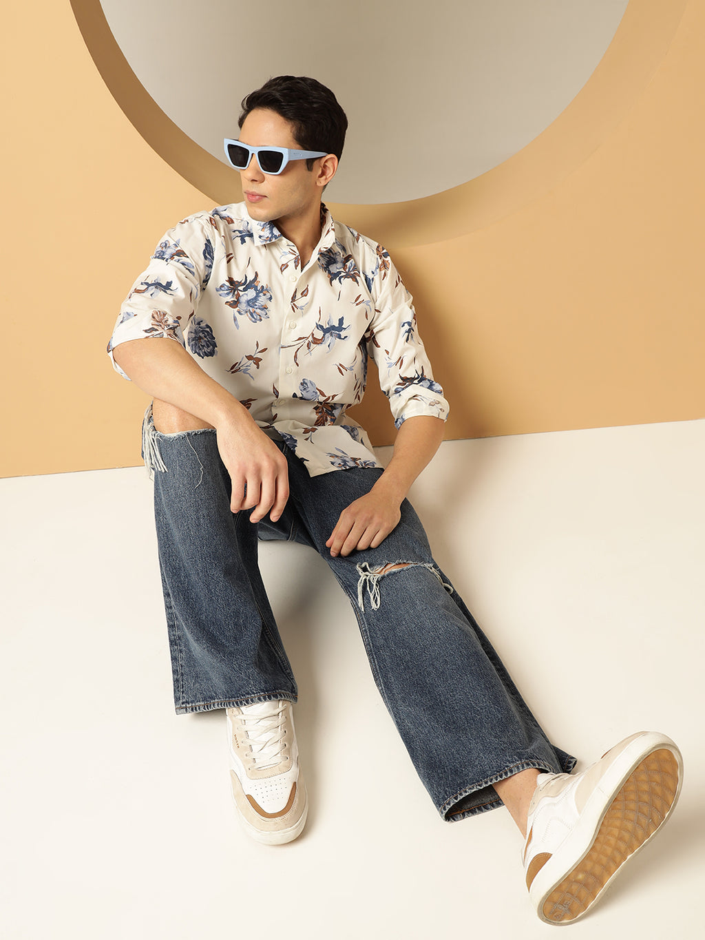 Floral Pure Cotton White Shirt