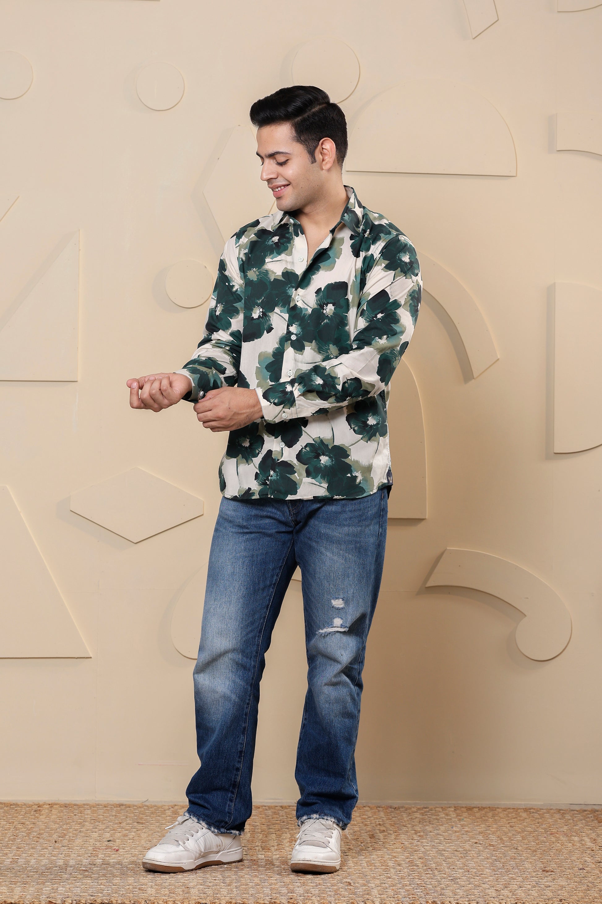 Floral Pure Cotton Green Shirt