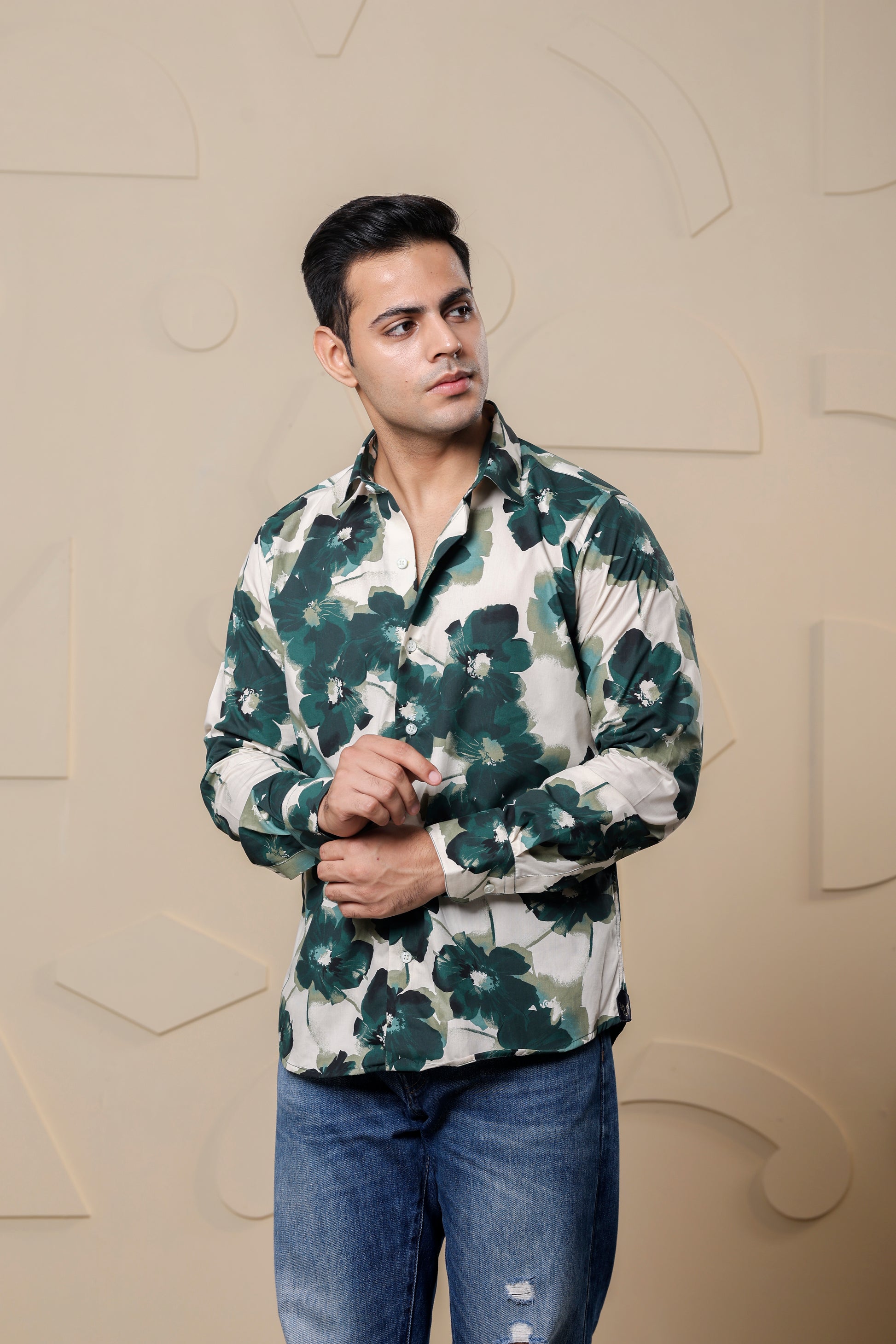 Floral Pure Cotton Green Shirt