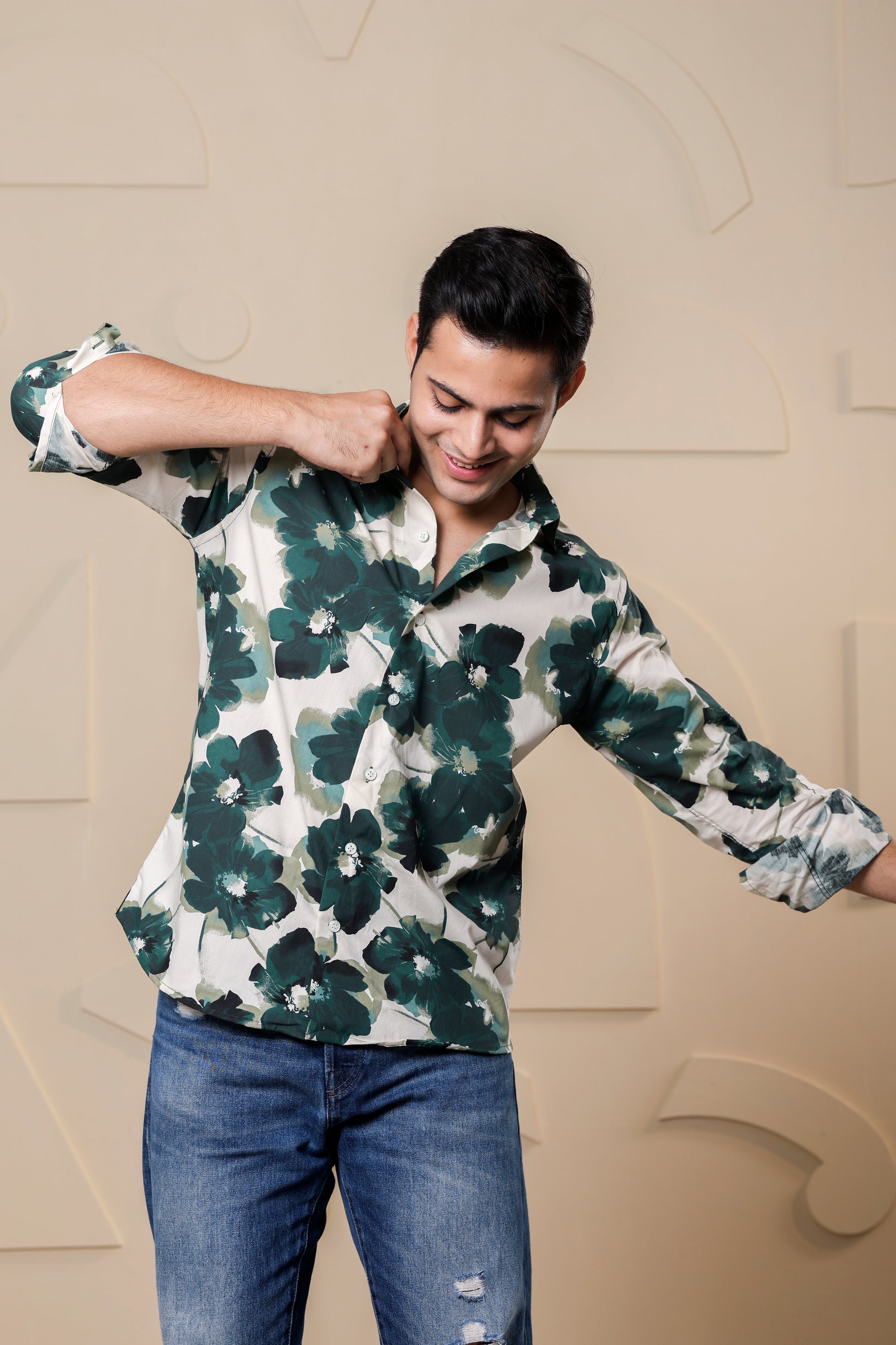 Floral Pure Cotton Green Shirt