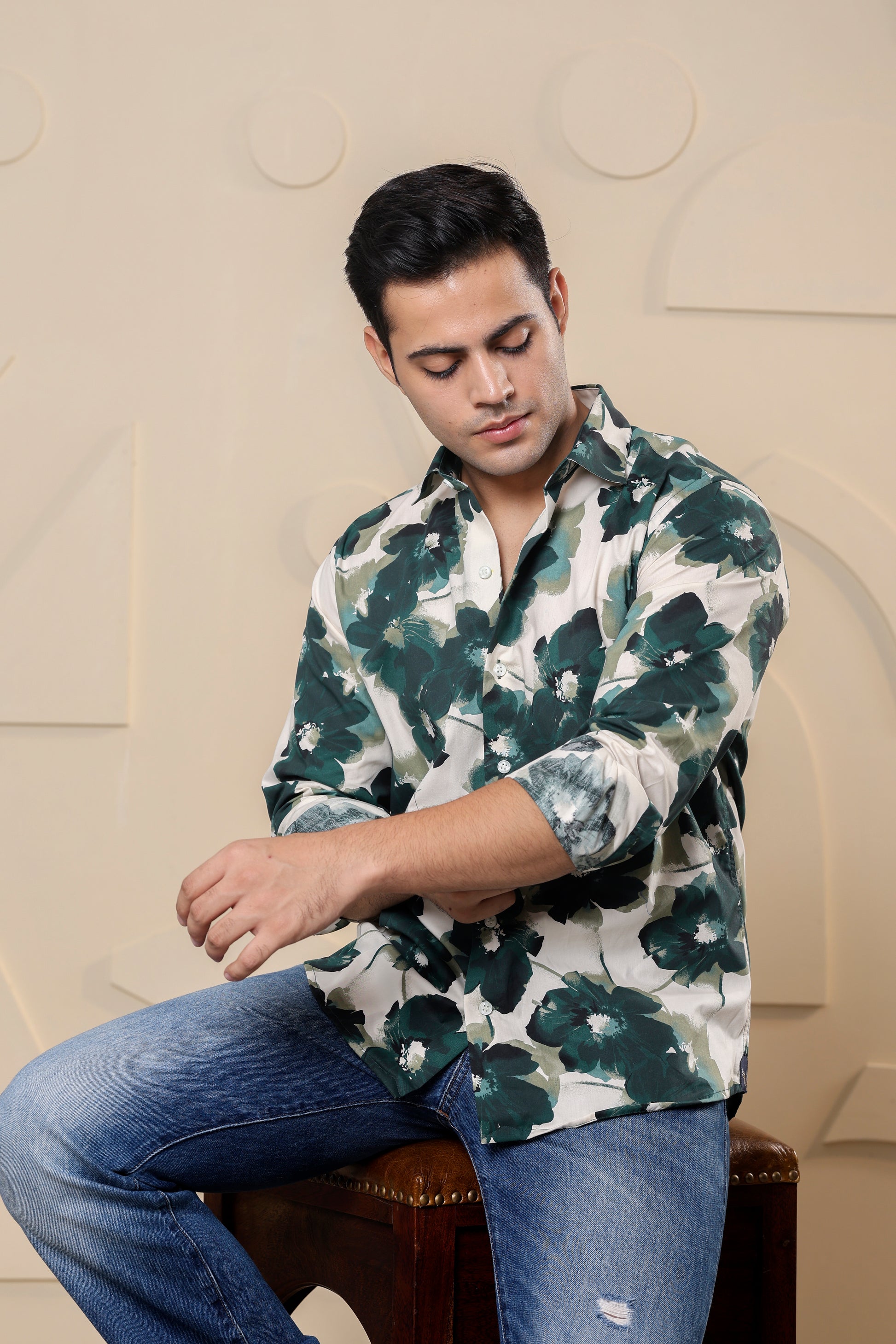 Floral Pure Cotton Green Shirt