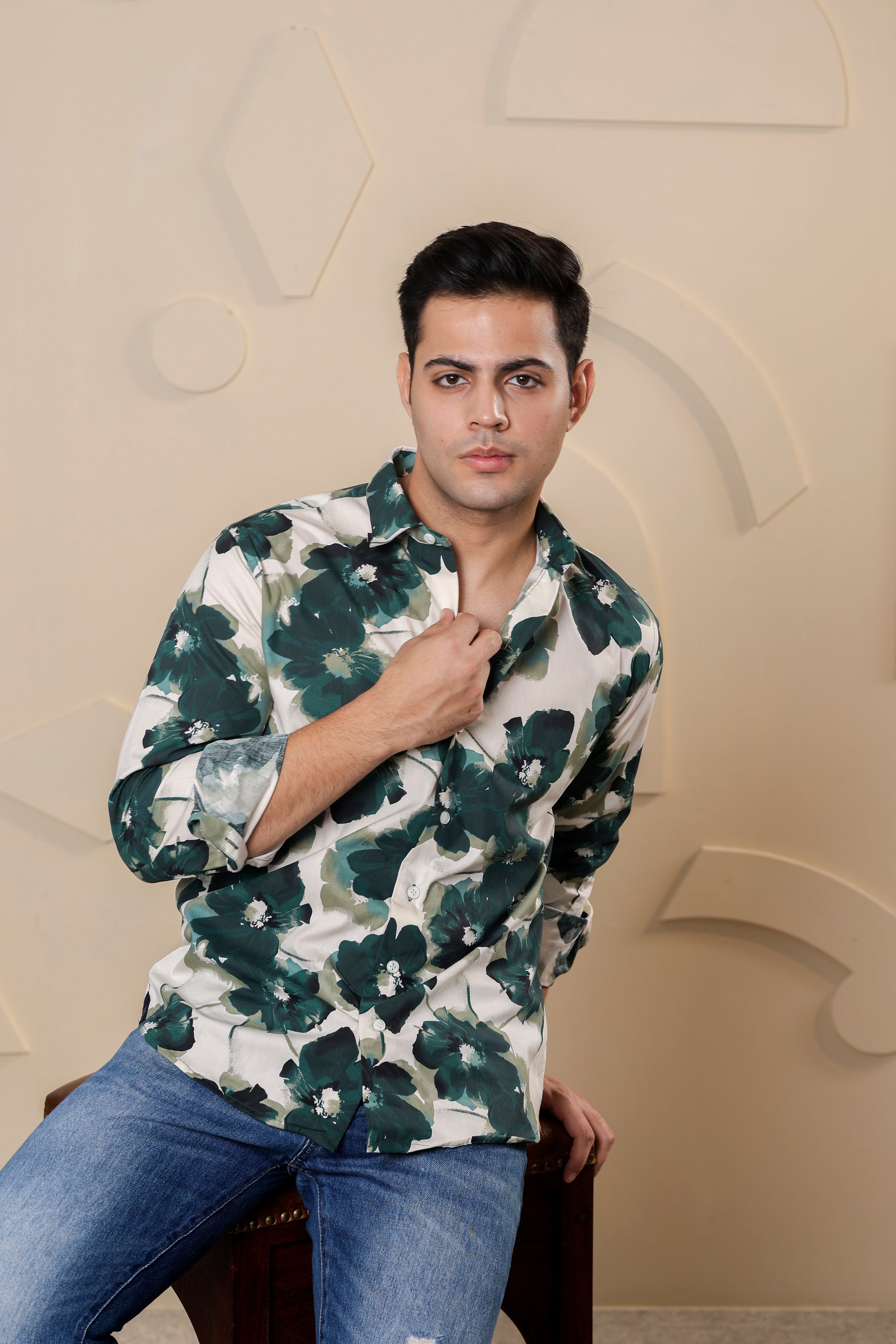 Floral Pure Cotton Green Shirt