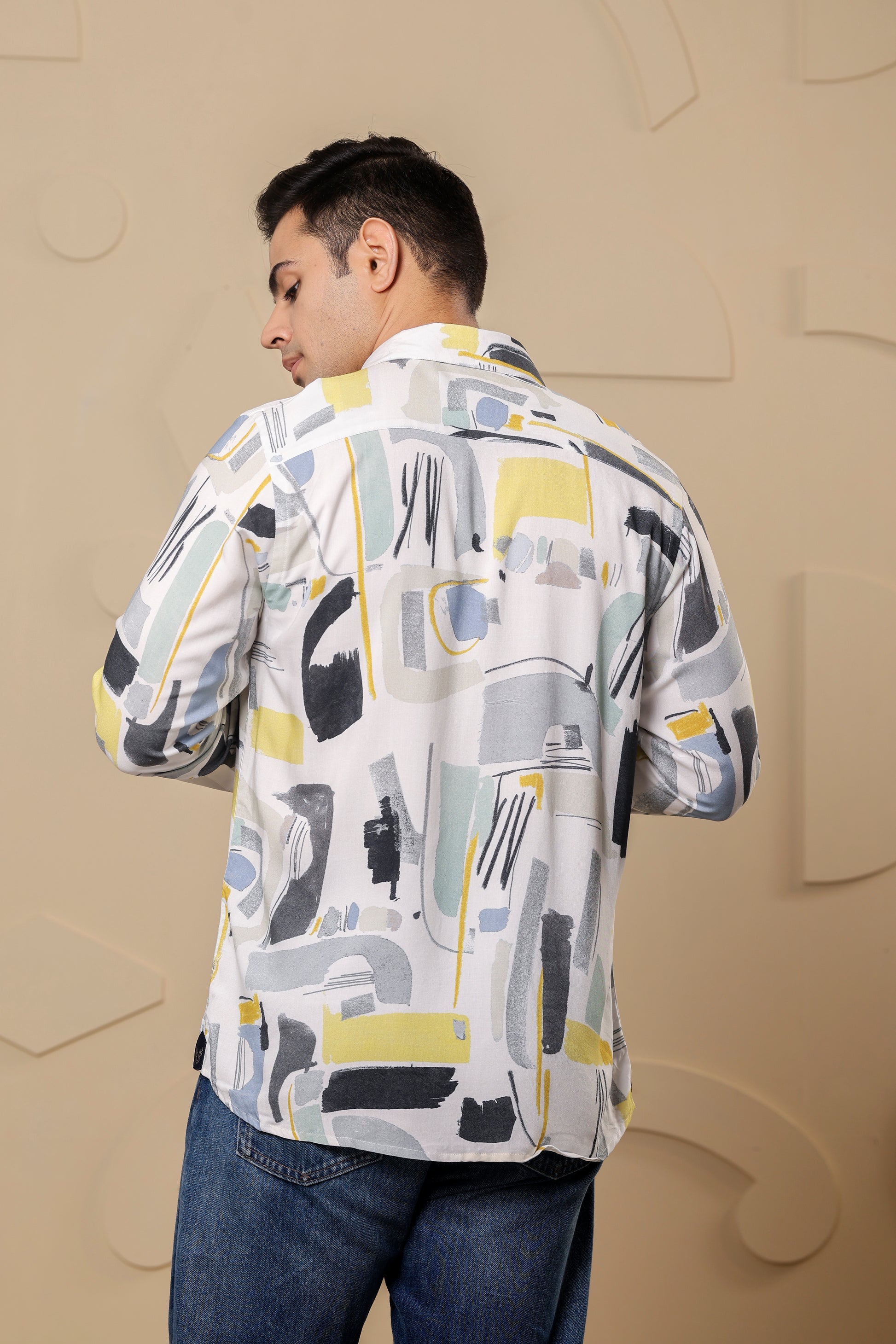 Geometric Print Viscose Rayon White Shirt