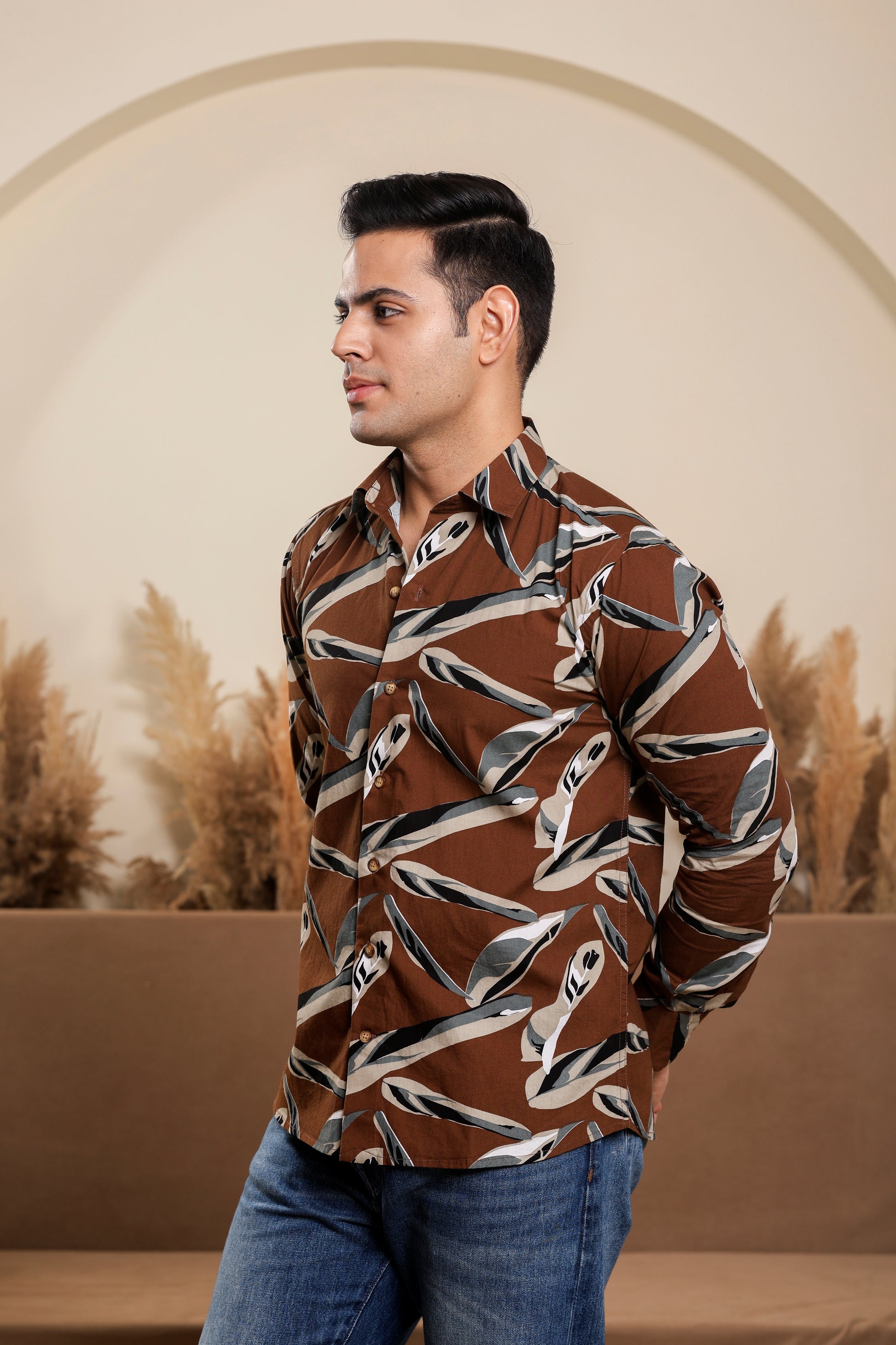 Tropical Pure Cotton Brown Shirt