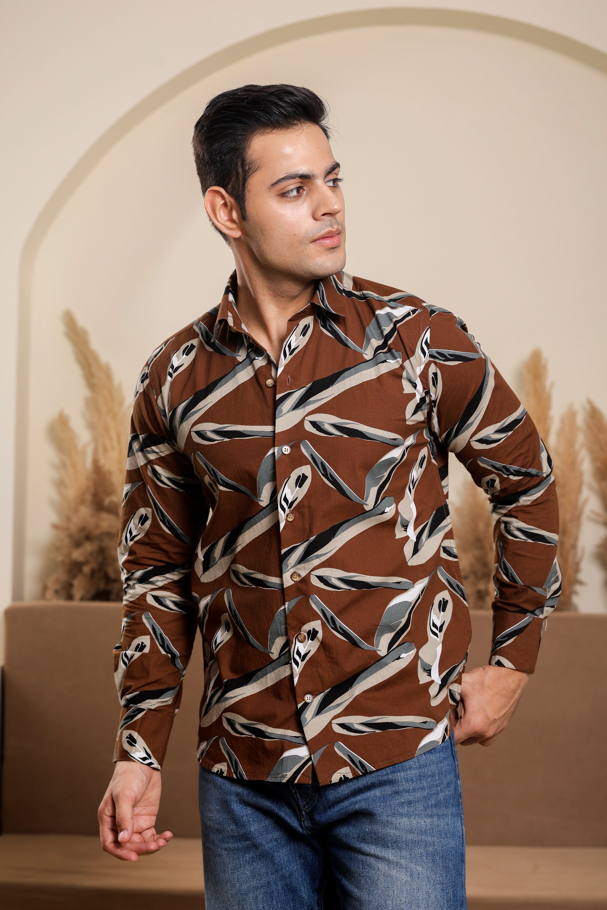 Tropical Pure Cotton Brown Shirt