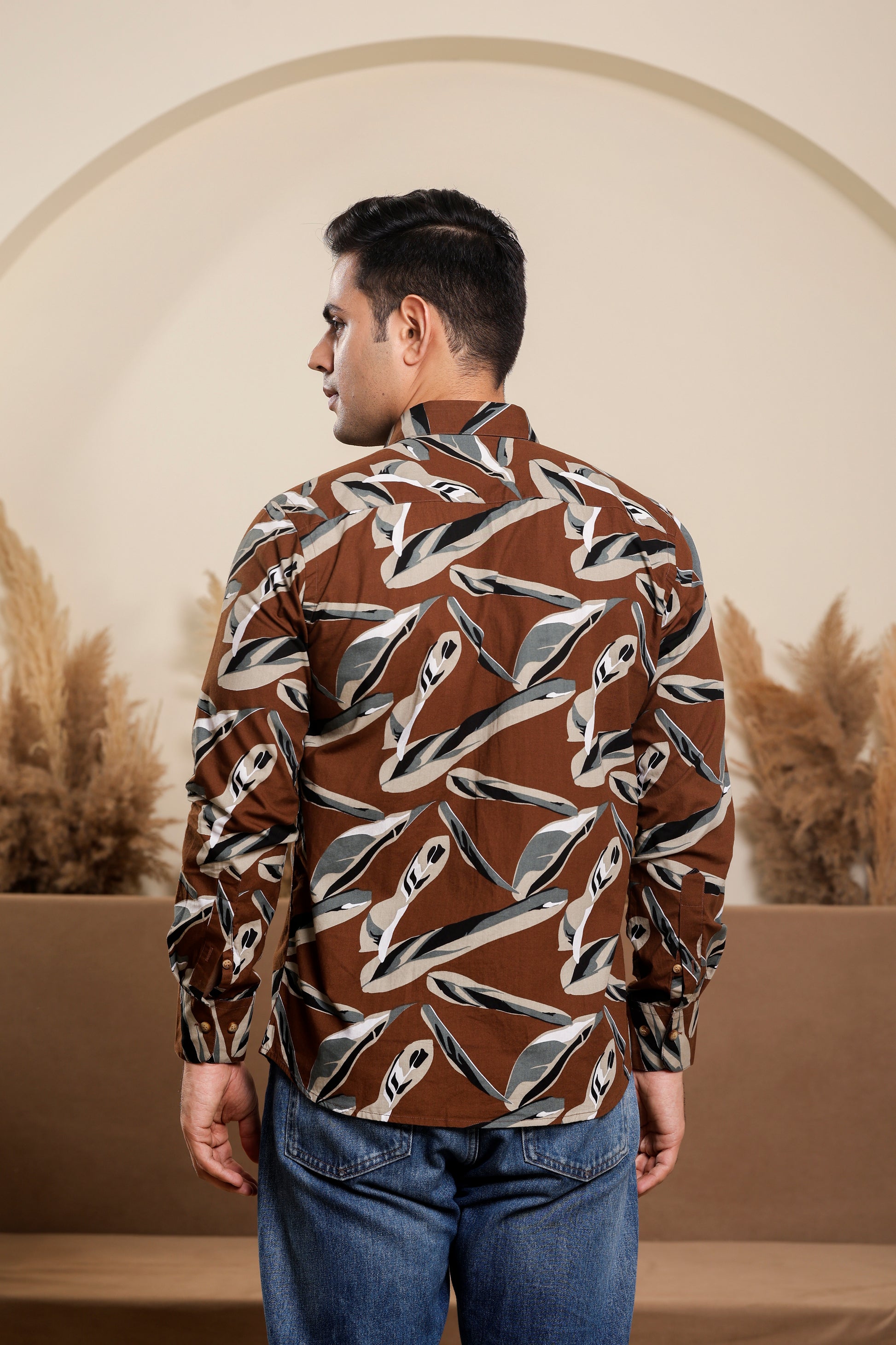 Tropical Pure Cotton Brown Shirt