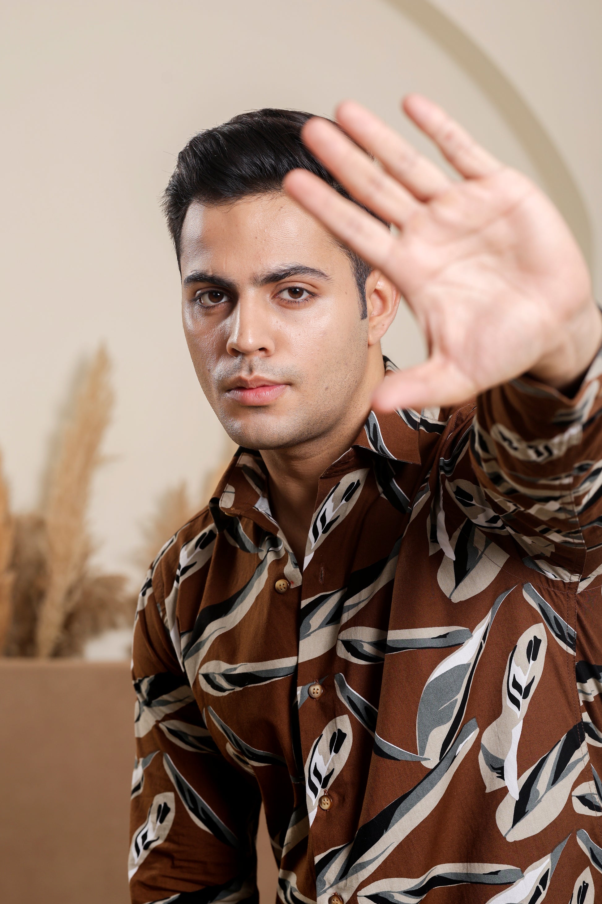 Tropical Pure Cotton Brown Shirt