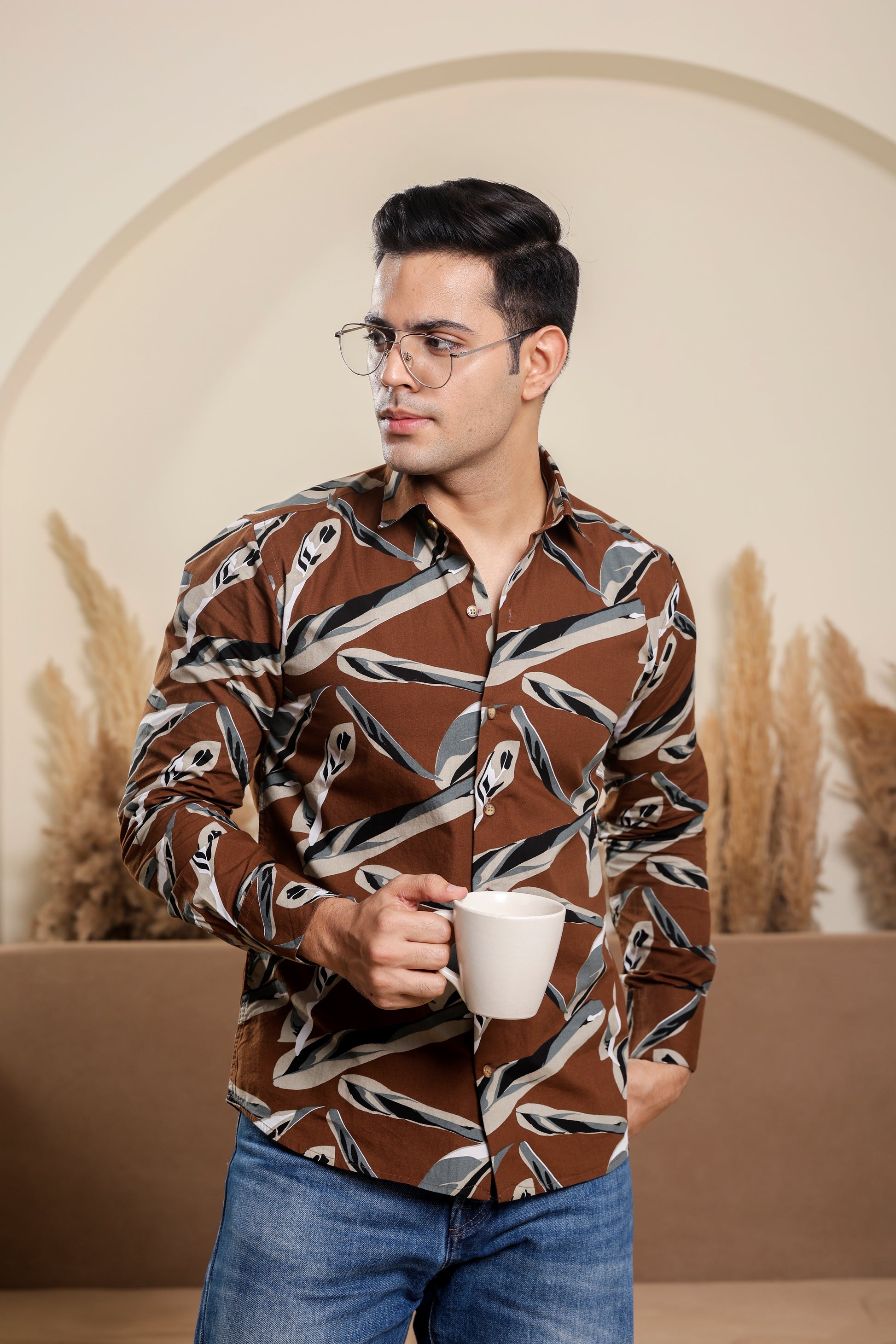 Tropical Pure Cotton Brown Shirt