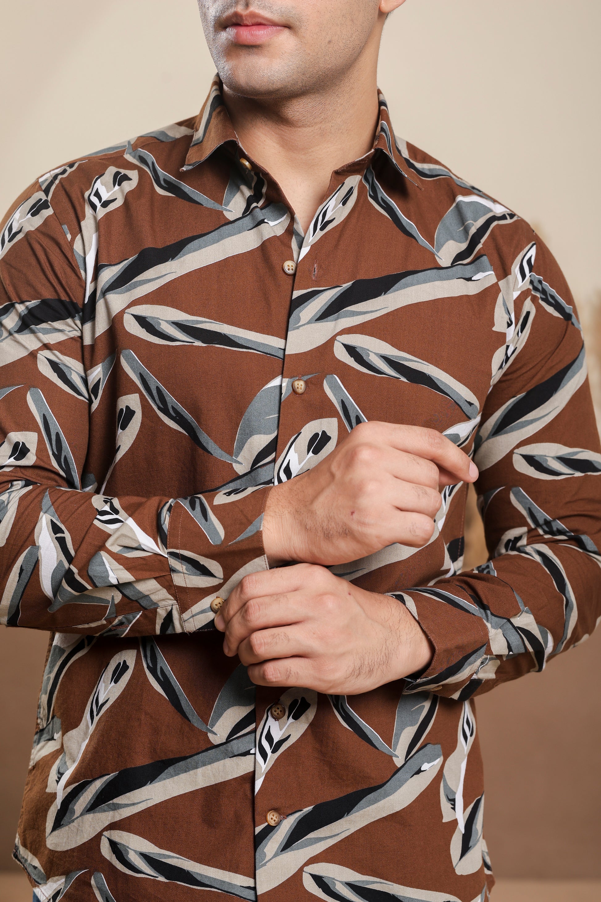 Tropical Pure Cotton Brown Shirt
