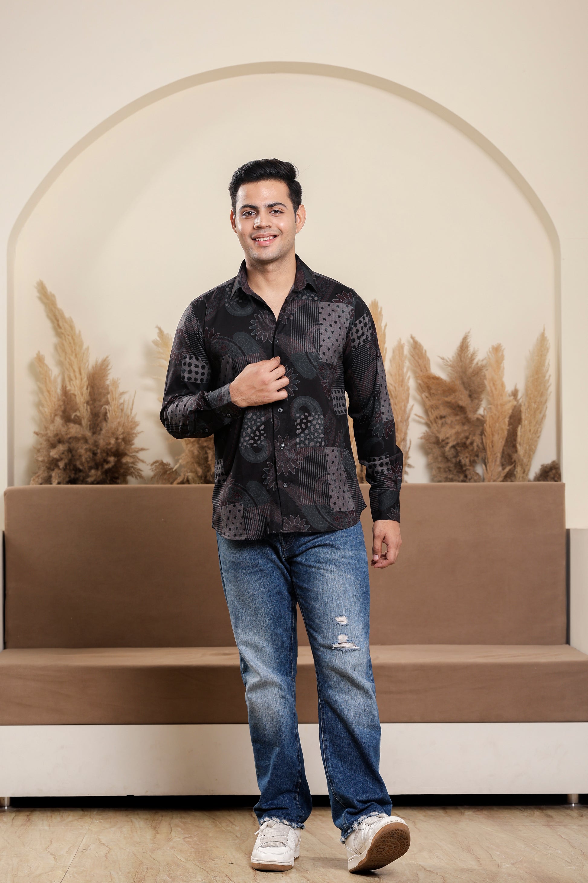 Ajrakh Viscose Rayon Black Shirt