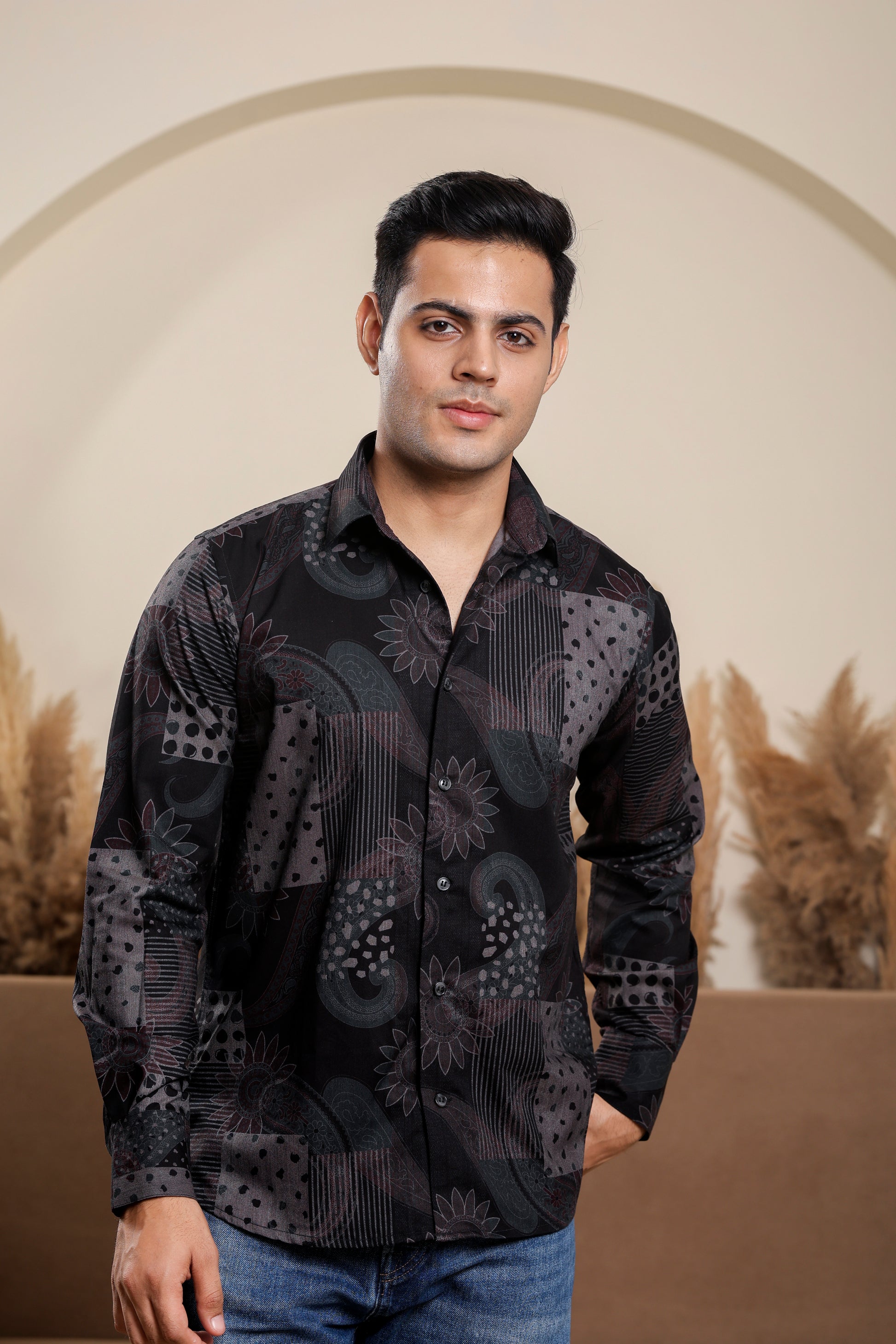 Ajrakh Viscose Rayon Black Shirt