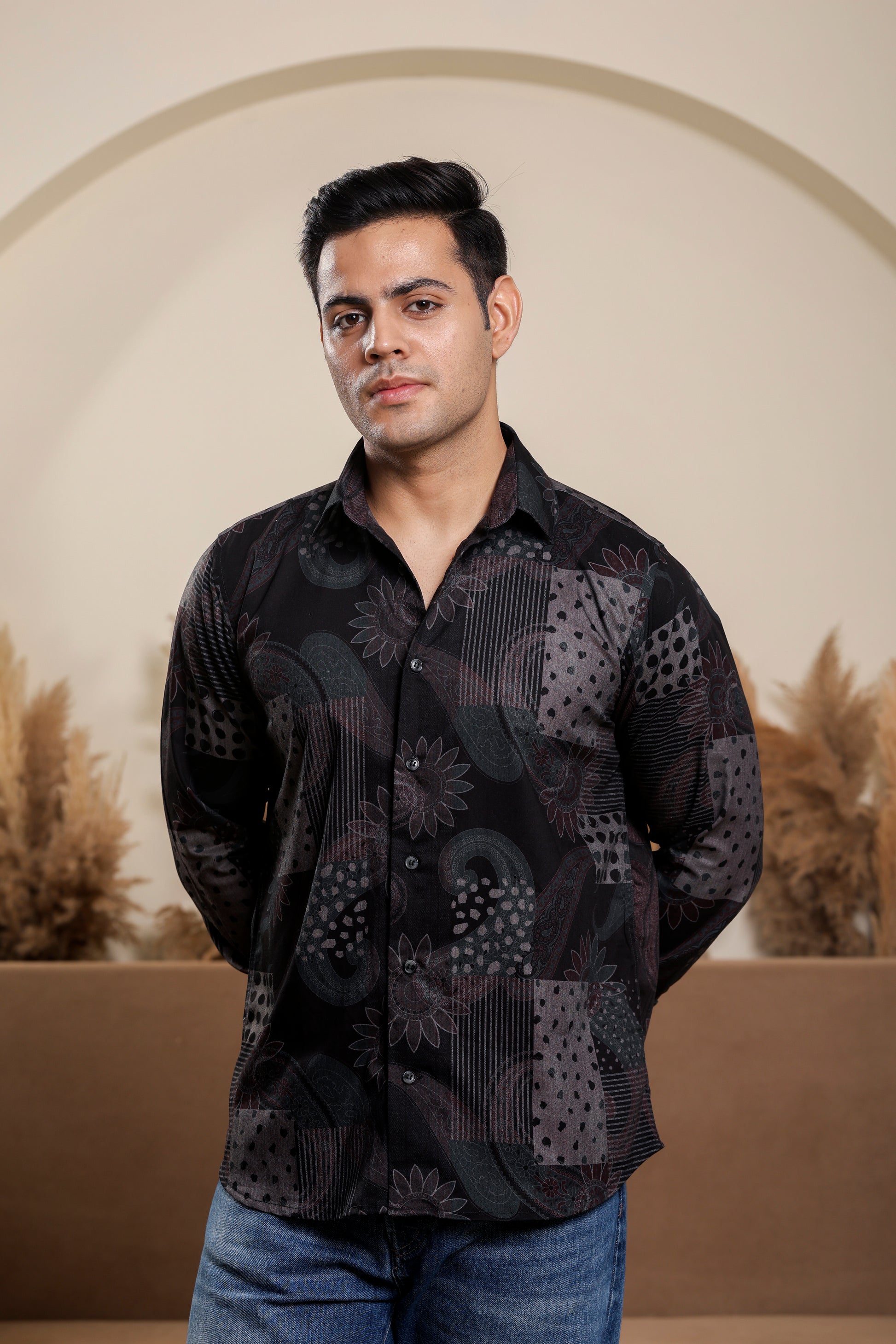 Ajrakh Viscose Rayon Black Shirt