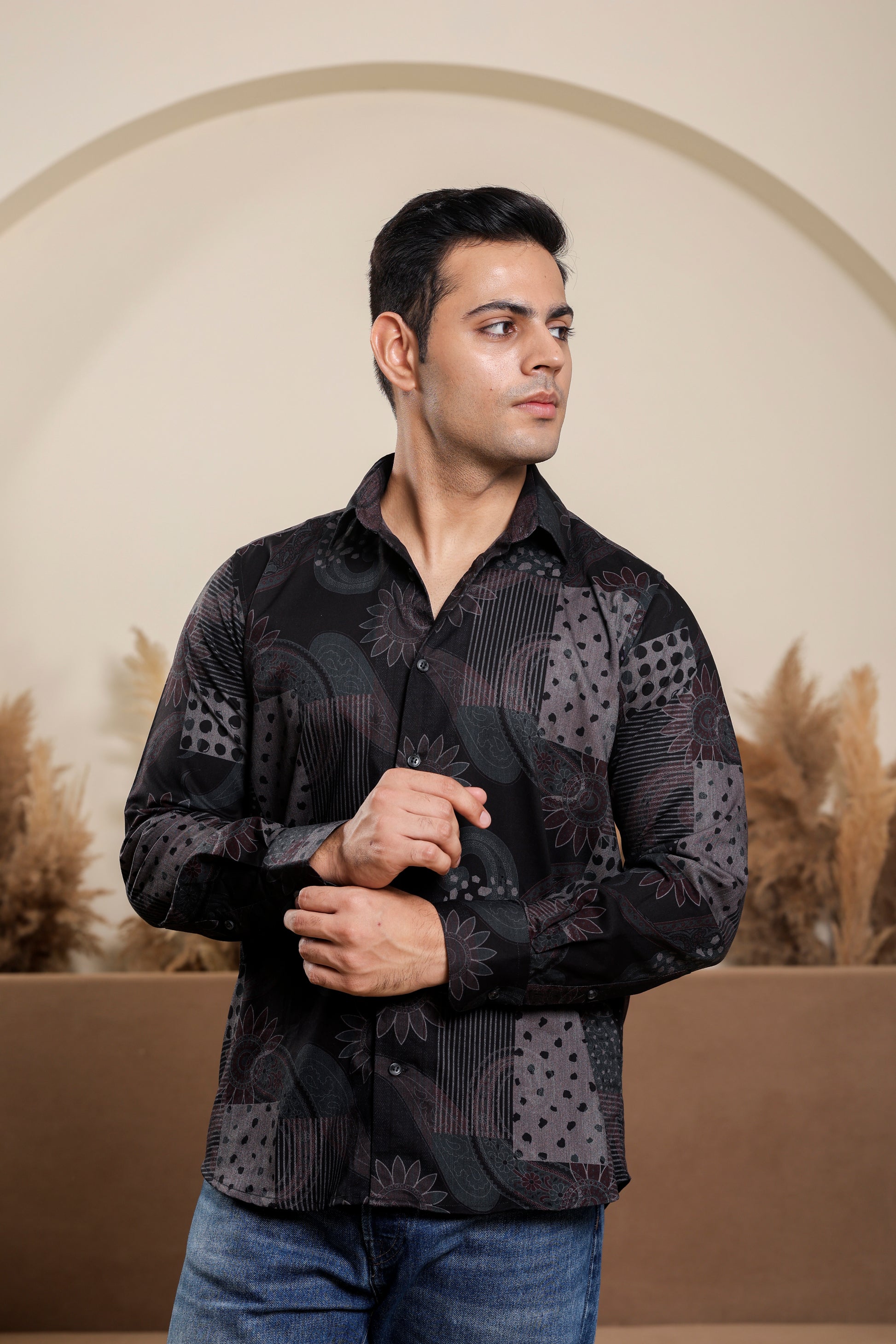 Ajrakh Viscose Rayon Black Shirt
