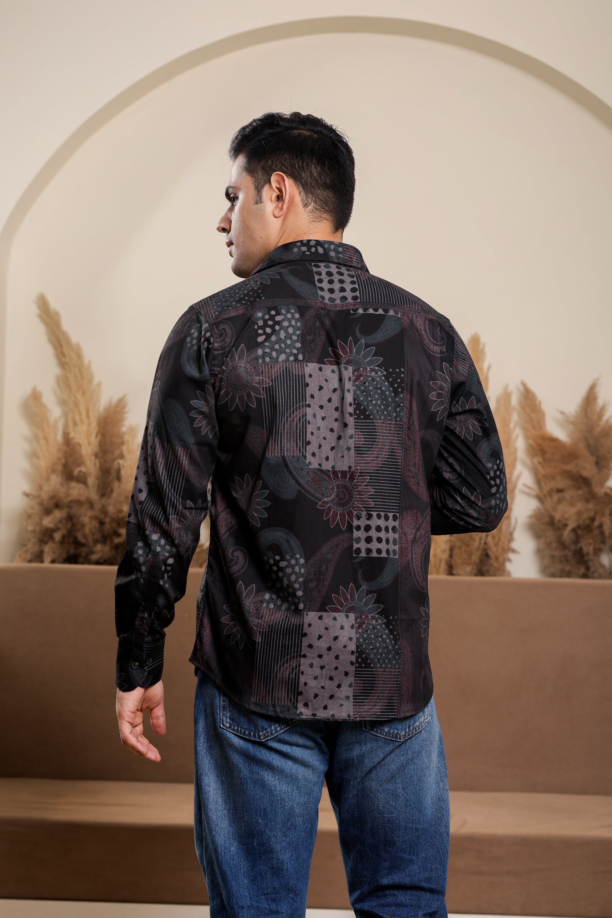 Ajrakh Viscose Rayon Black Shirt