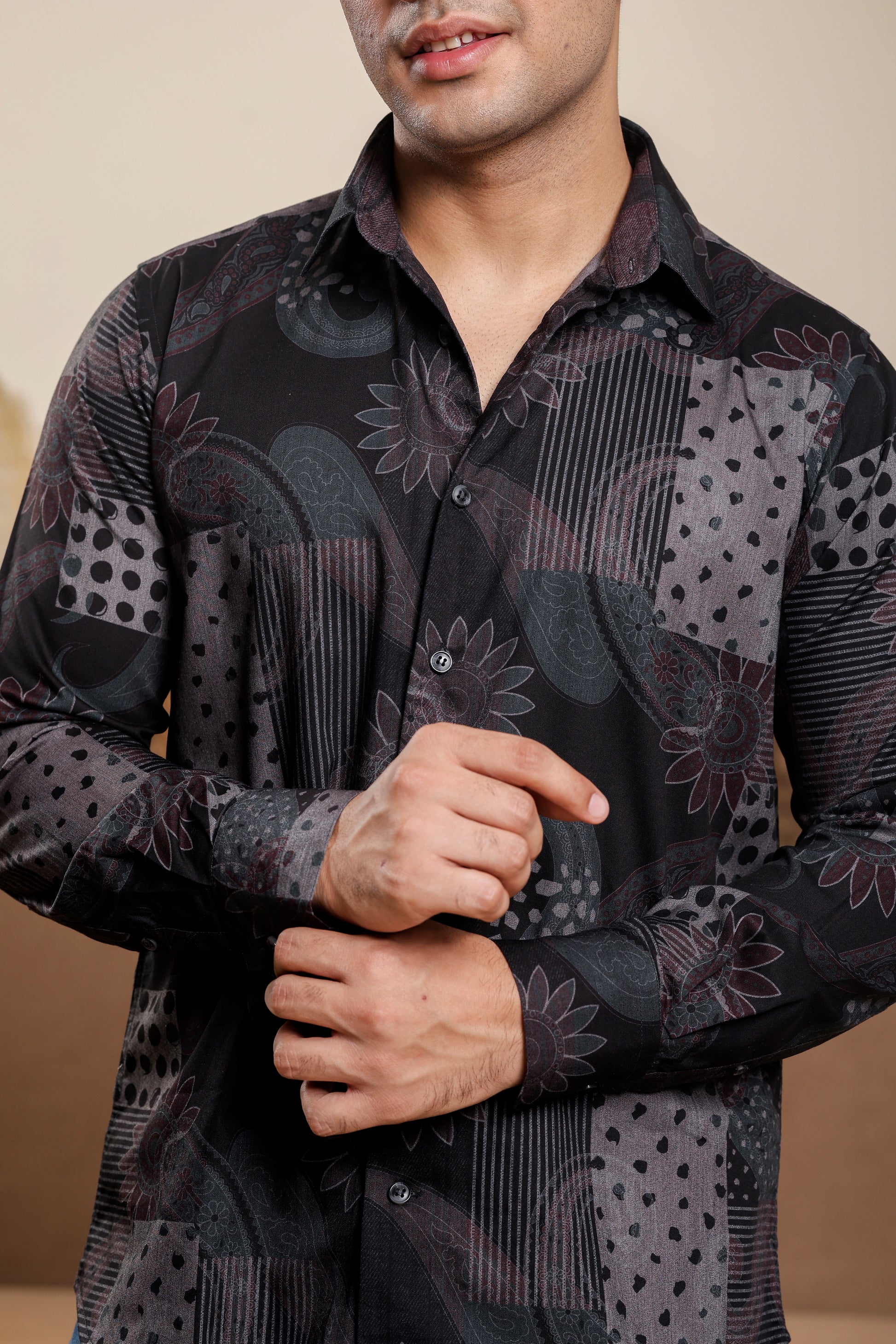 Ajrakh Viscose Rayon Black Shirt