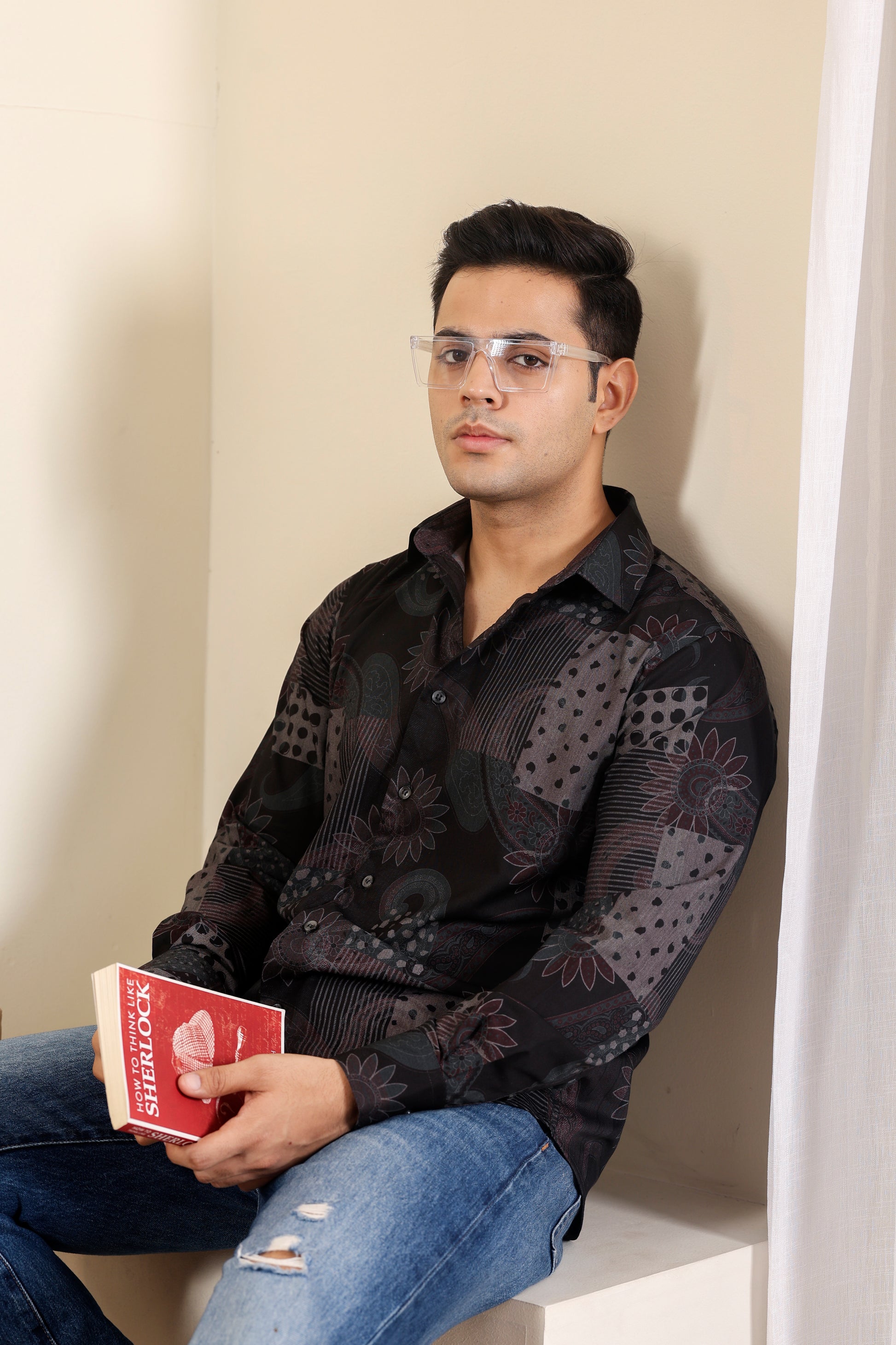 Ajrakh Viscose Rayon Black Shirt