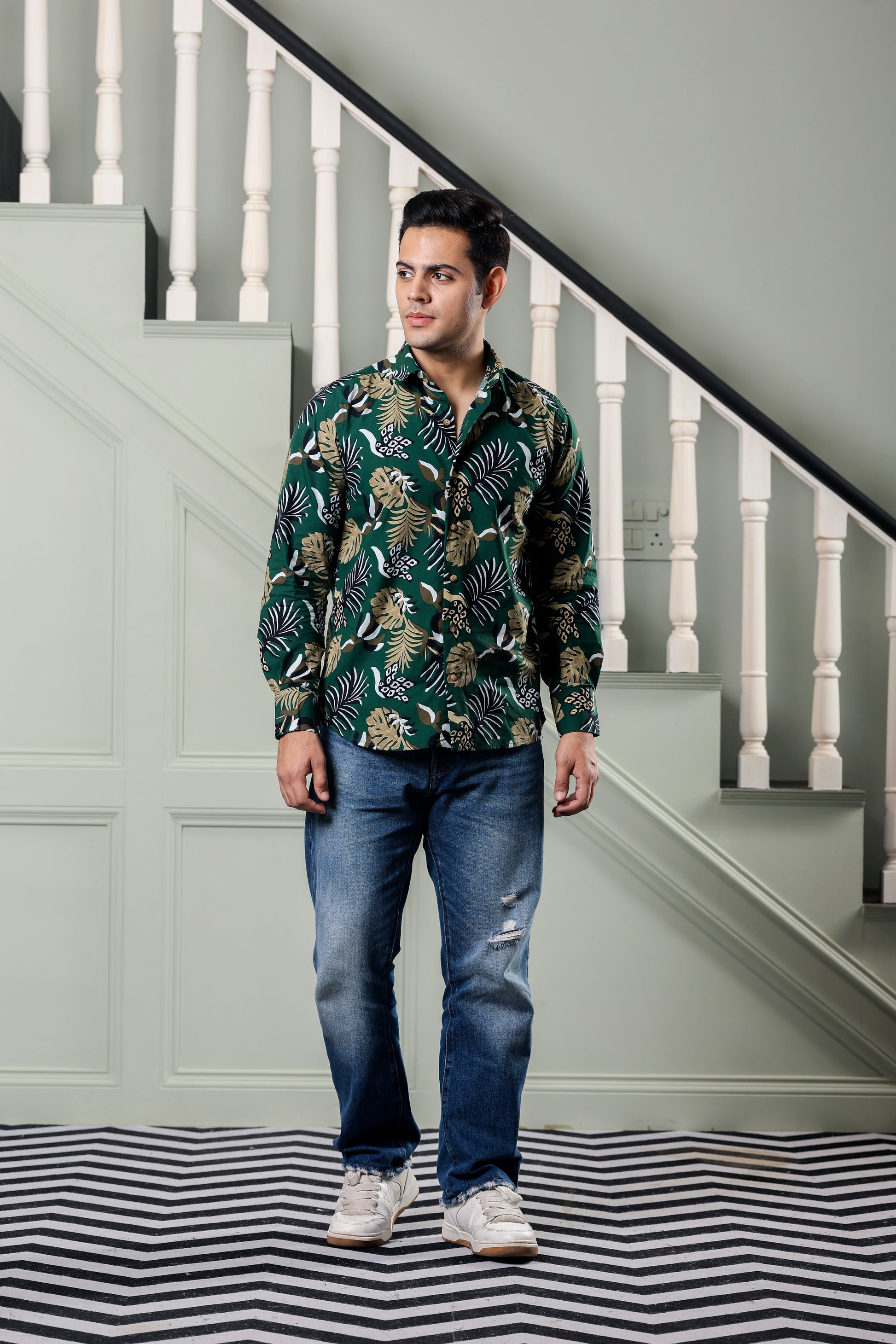 Tropical Pure Cotton Green Shirt
