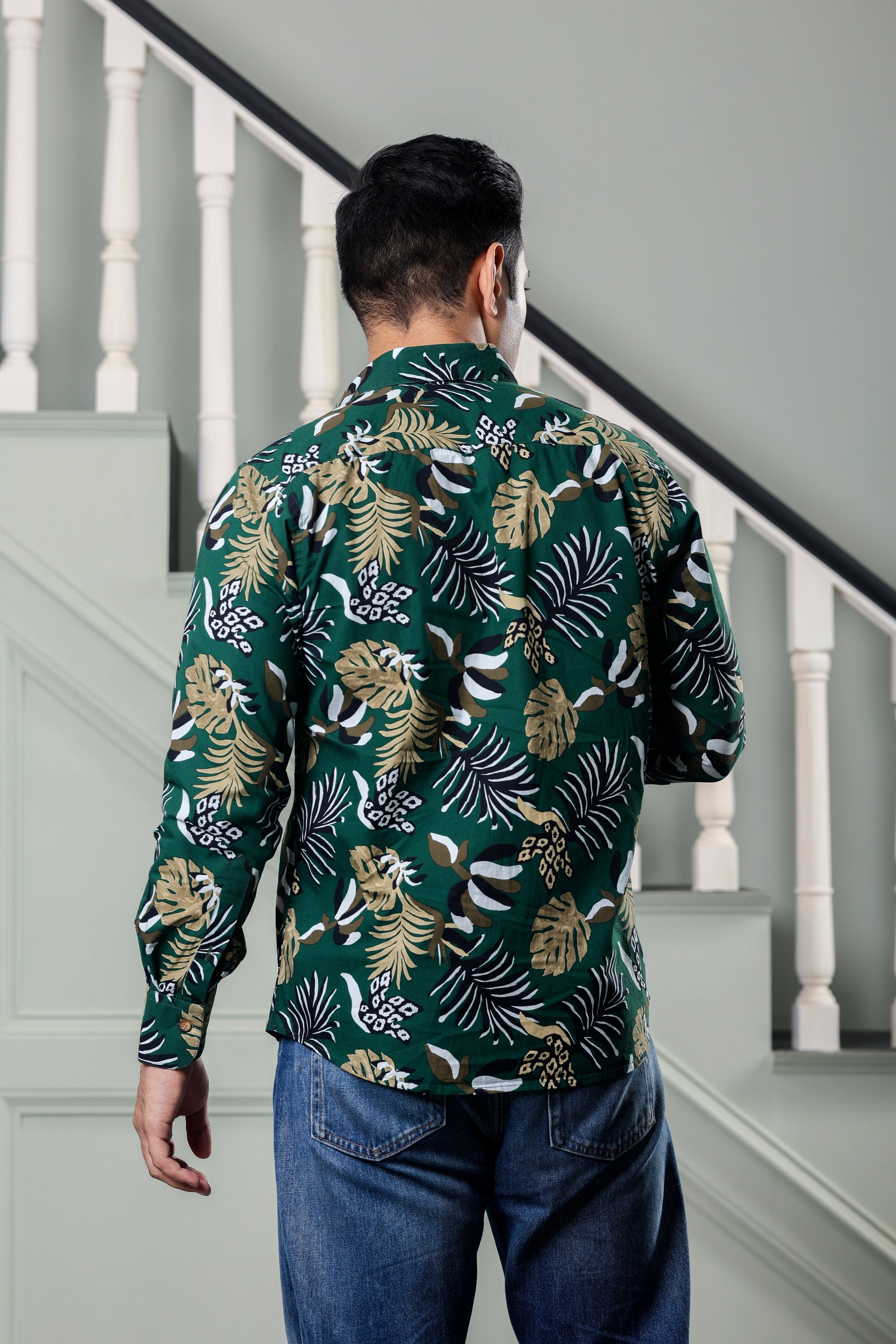 Tropical Pure Cotton Green Shirt