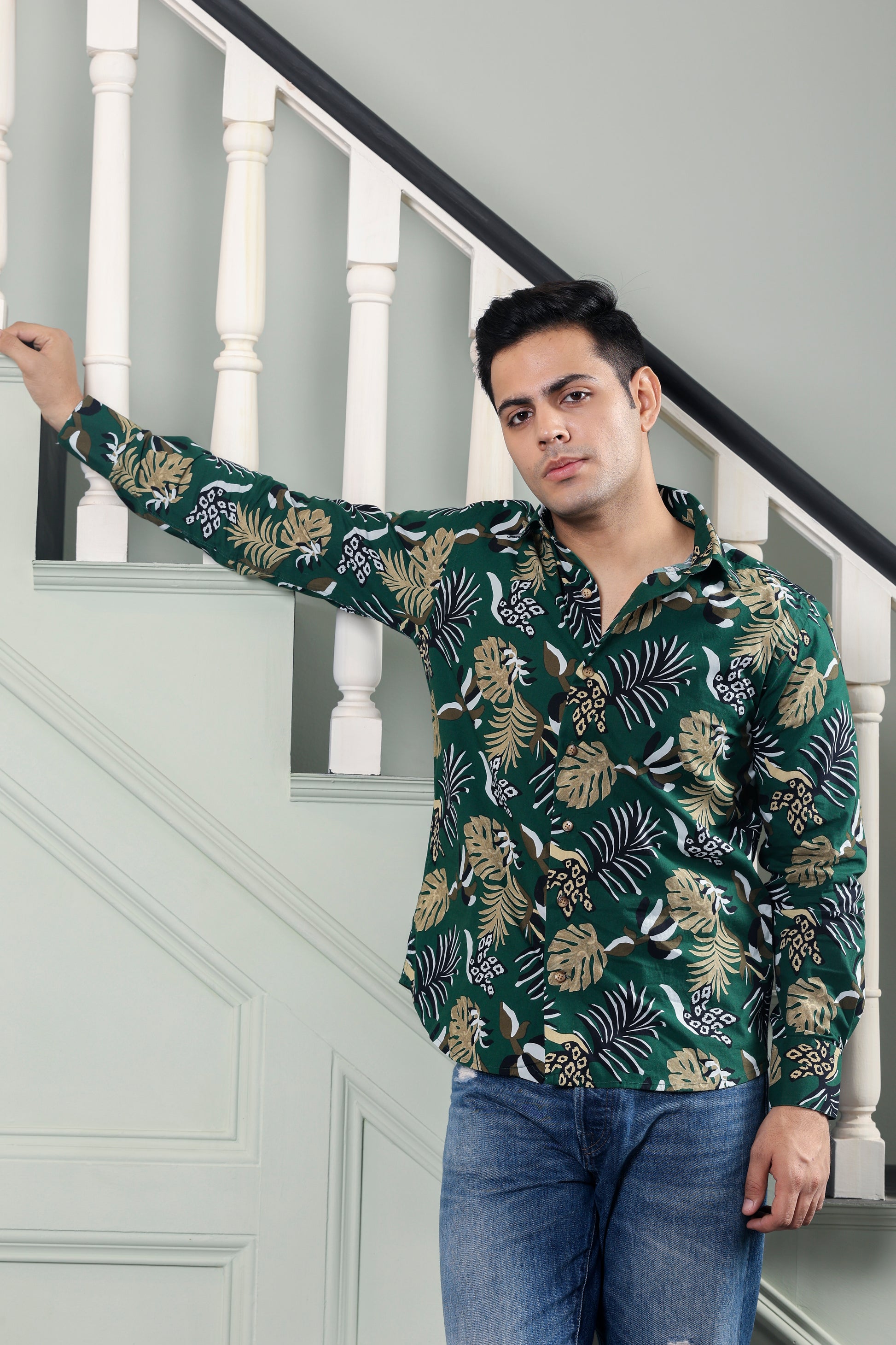 Tropical Pure Cotton Green Shirt