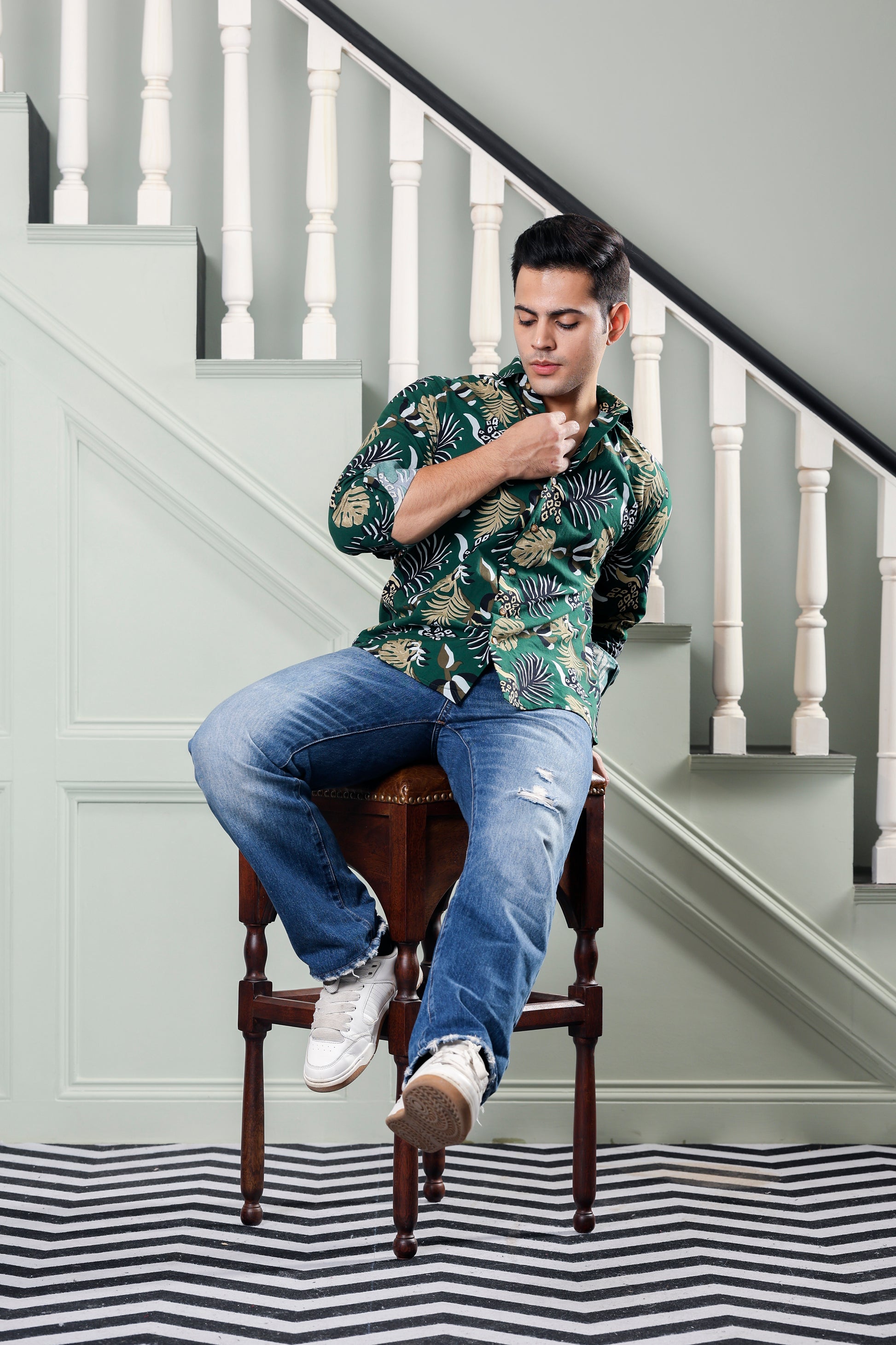 Tropical Pure Cotton Green Shirt