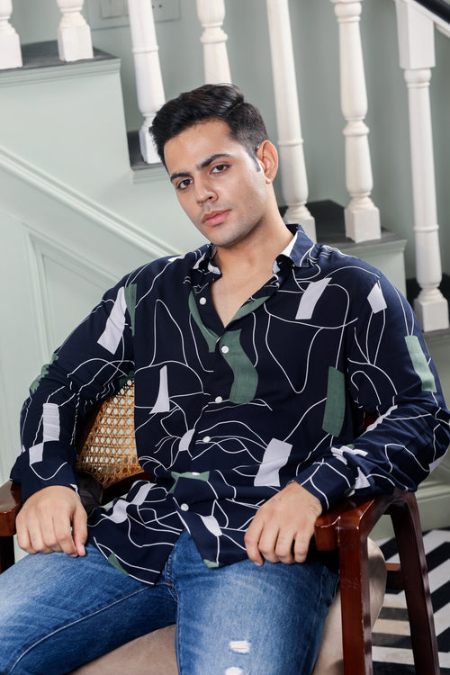 A-line Viscose Rayon Navy Blue Shirt