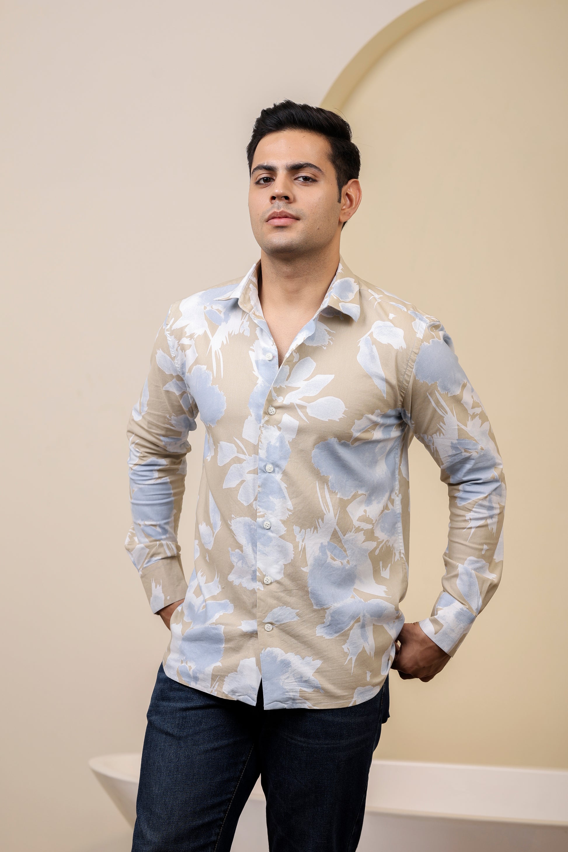 Abstract Pure Cotton Cream Shirt