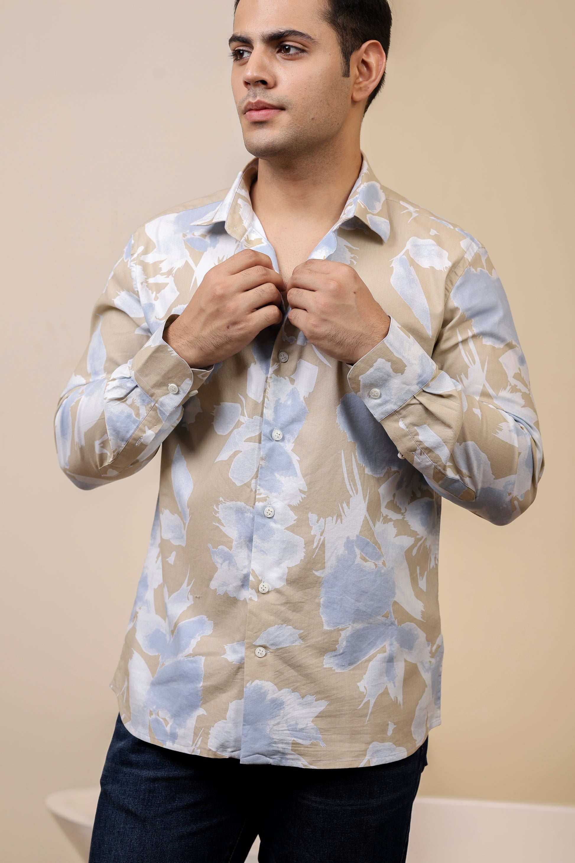 Abstract Pure Cotton Cream Shirt