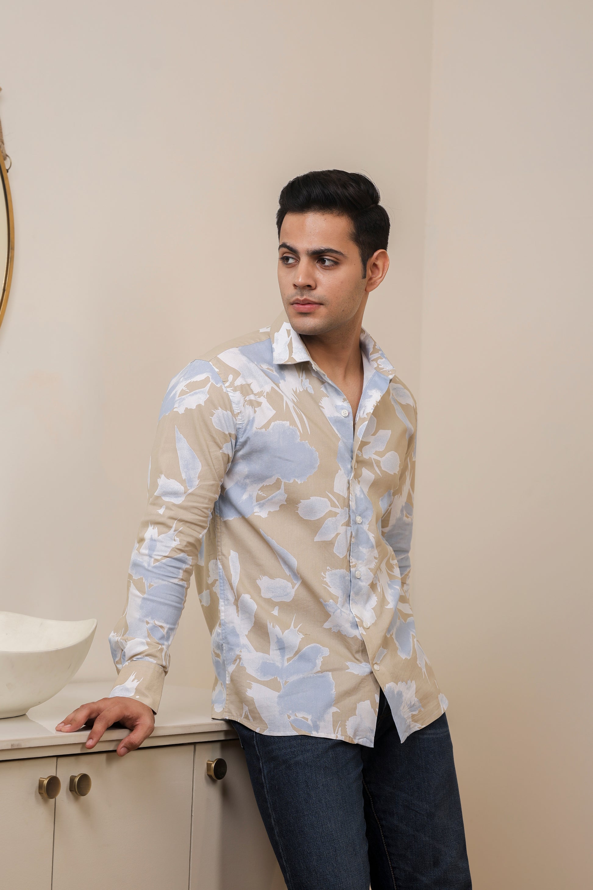 Abstract Pure Cotton Cream Shirt
