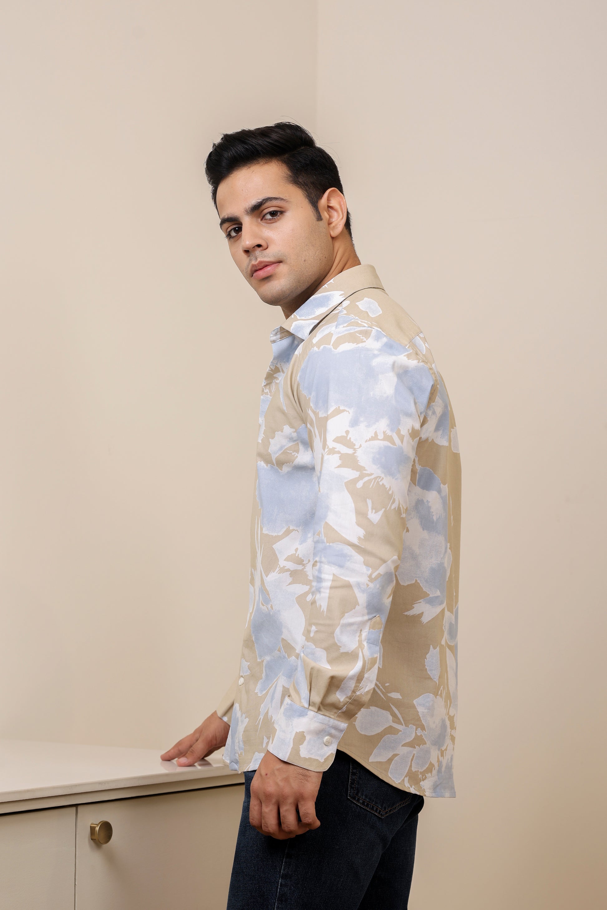 Abstract Pure Cotton Cream Shirt