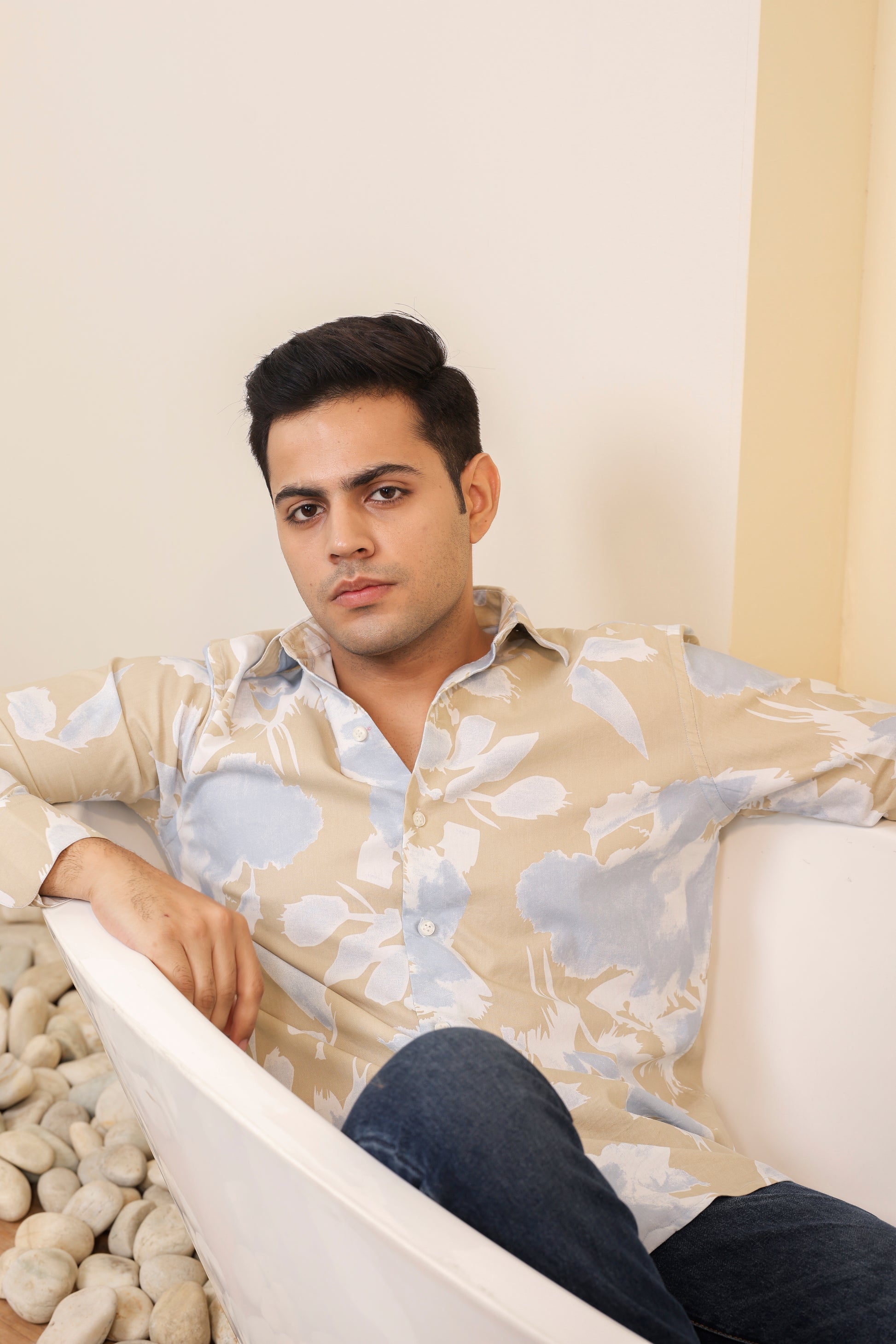 Abstract Pure Cotton Cream Shirt