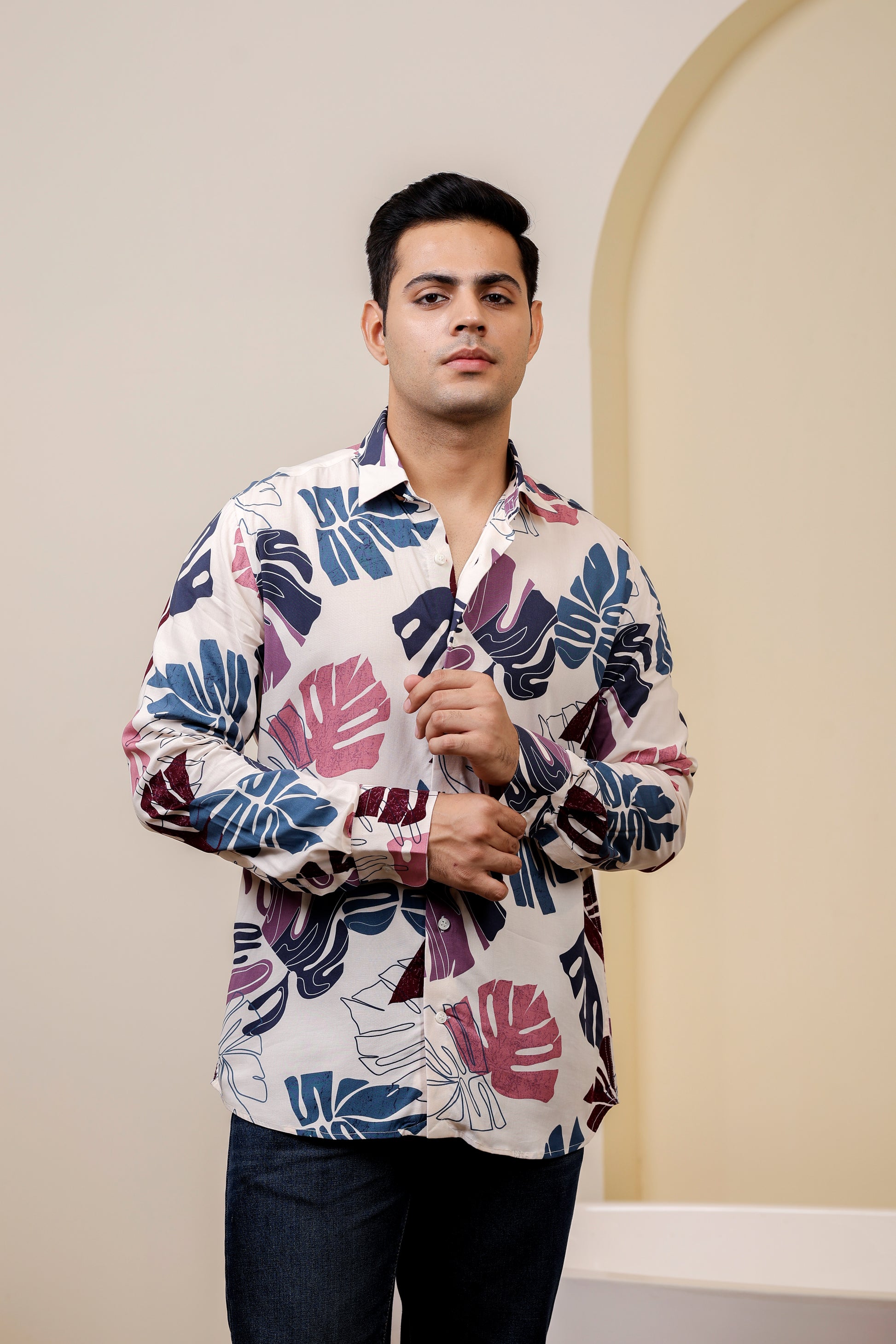 Tropical Pure Cotton Cream Shirt