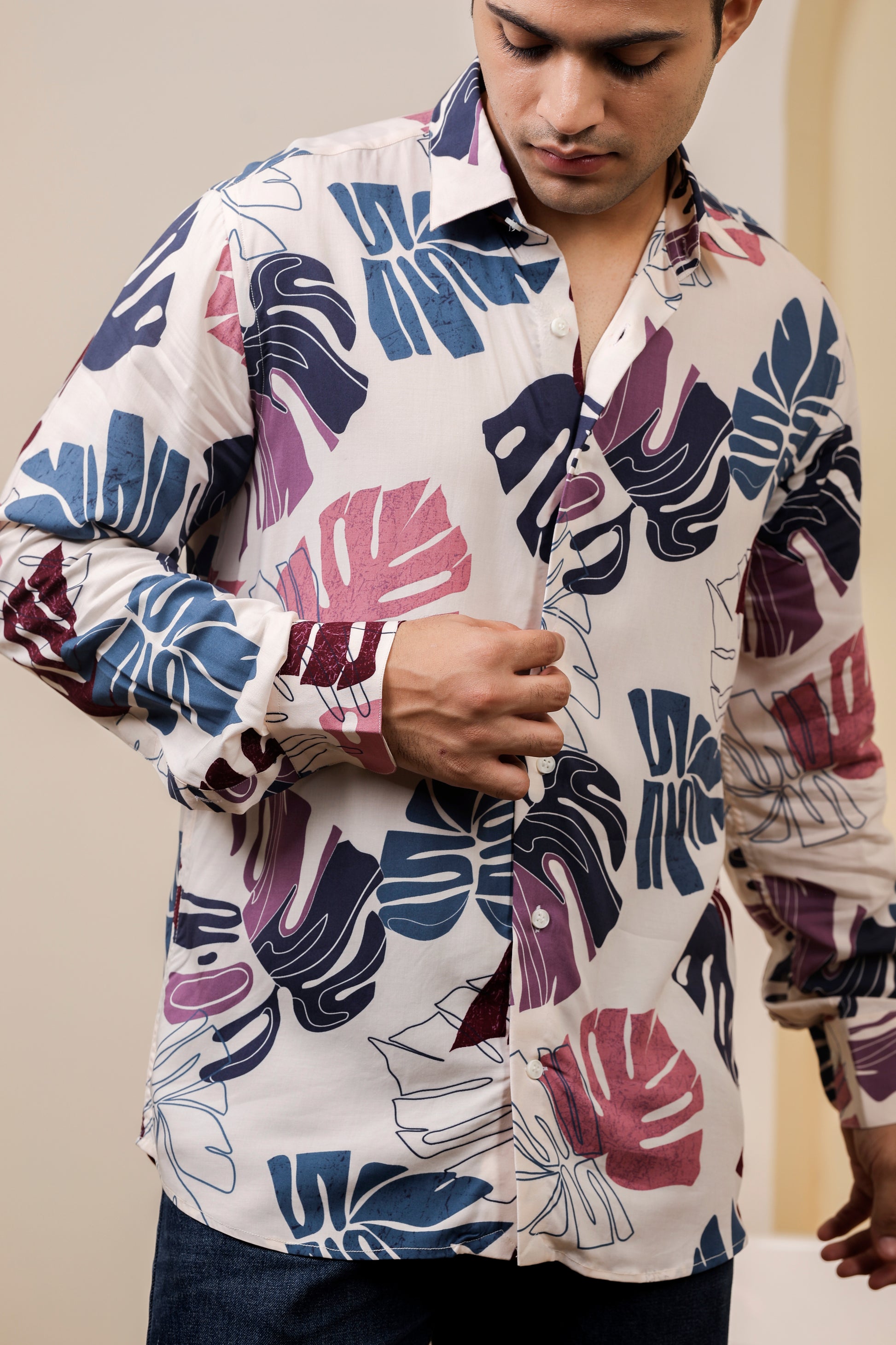 Tropical Pure Cotton Cream Shirt