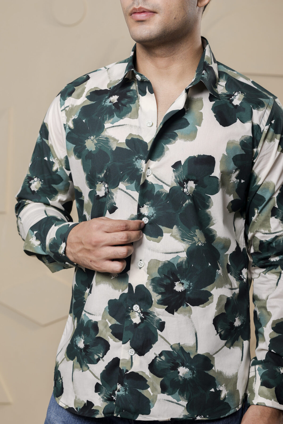 men's green floral shirt