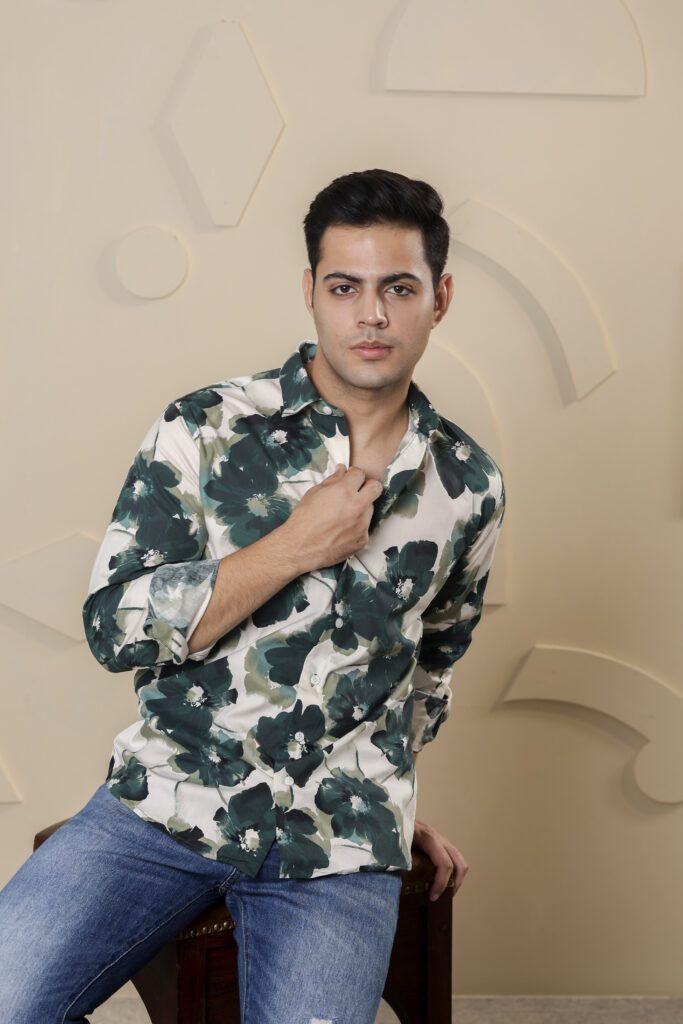 men's green floral shirt