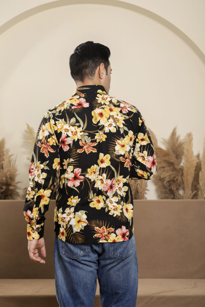 Yellow Floral Black Shirt