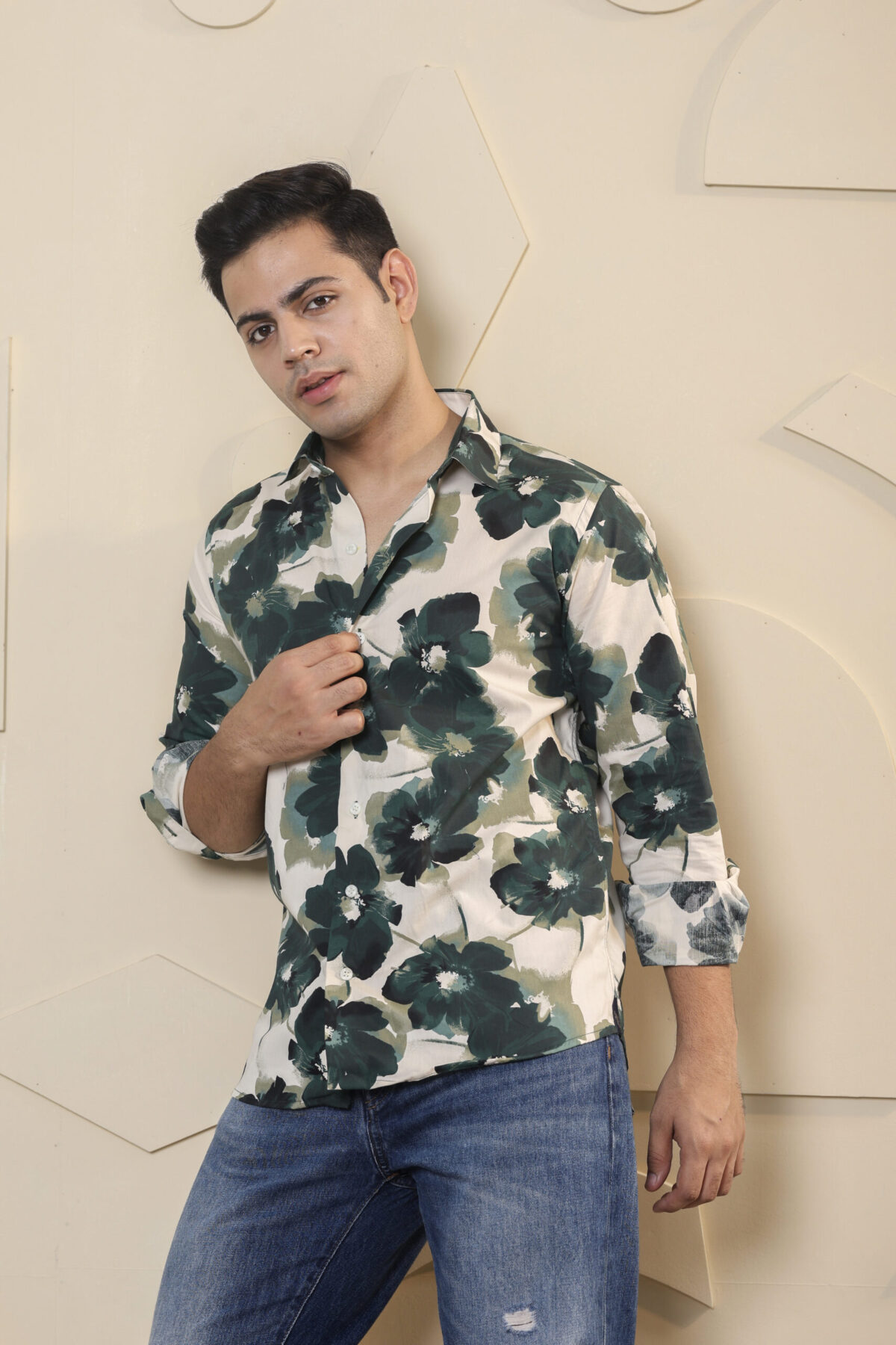 mens green floral shirt